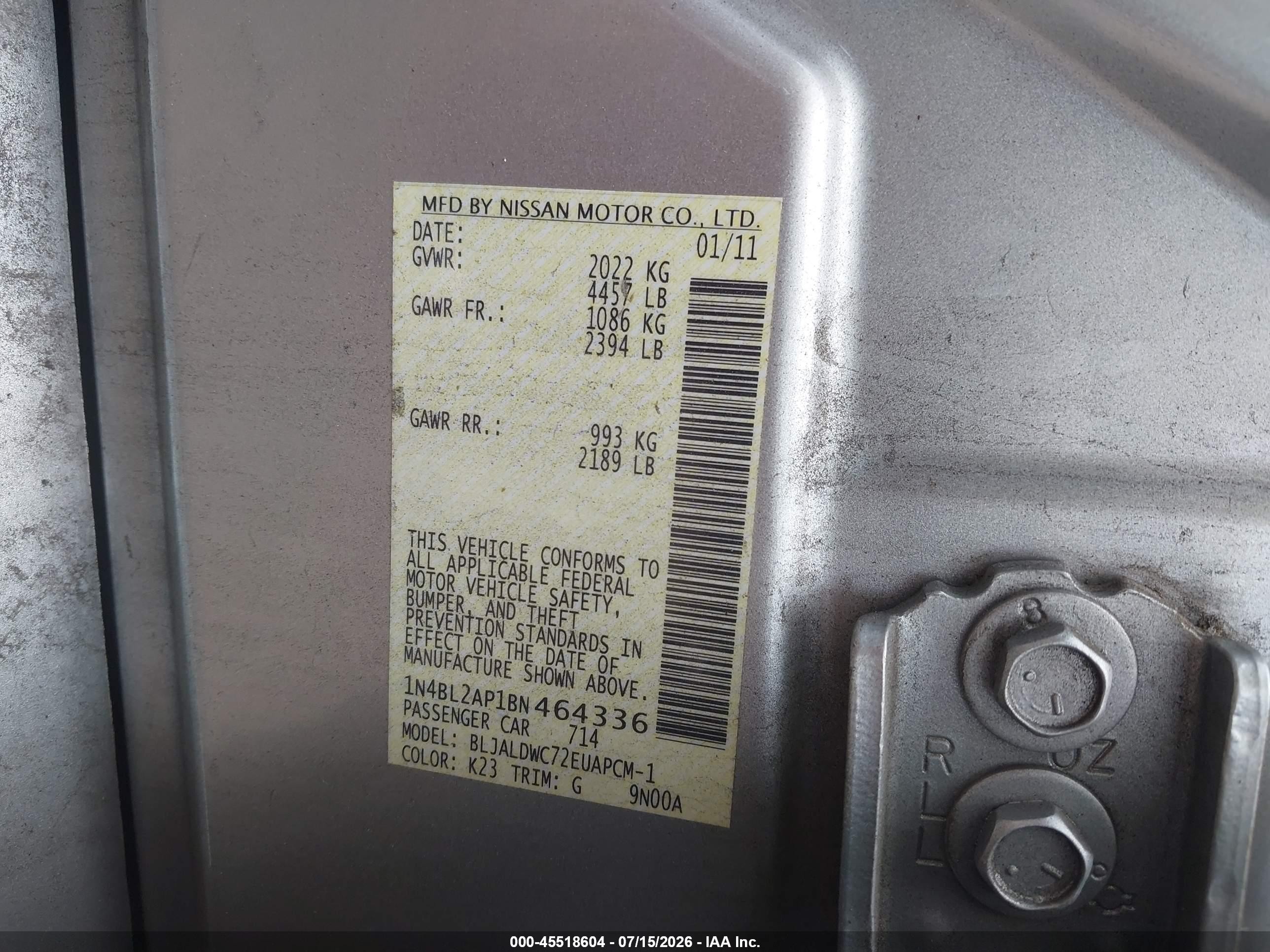 2011 Nissan Altima 3.5 Sr Silver vin: 1N4BL2AP1BN464336