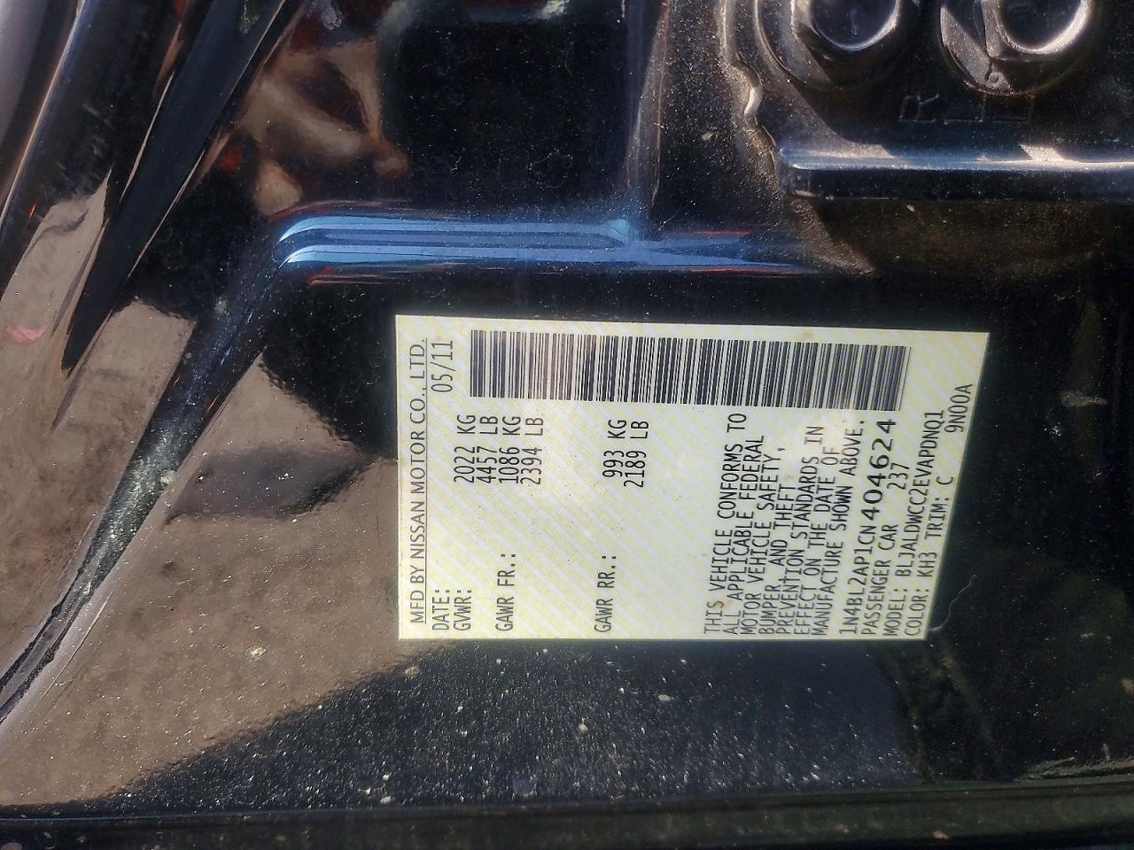 2012 Nissan Altima Sr Black vin: 1N4BL2AP1CN404624