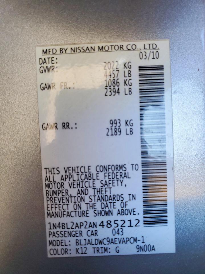2010 Nissan Altima Sr Silver vin: 1N4BL2AP2AN485212