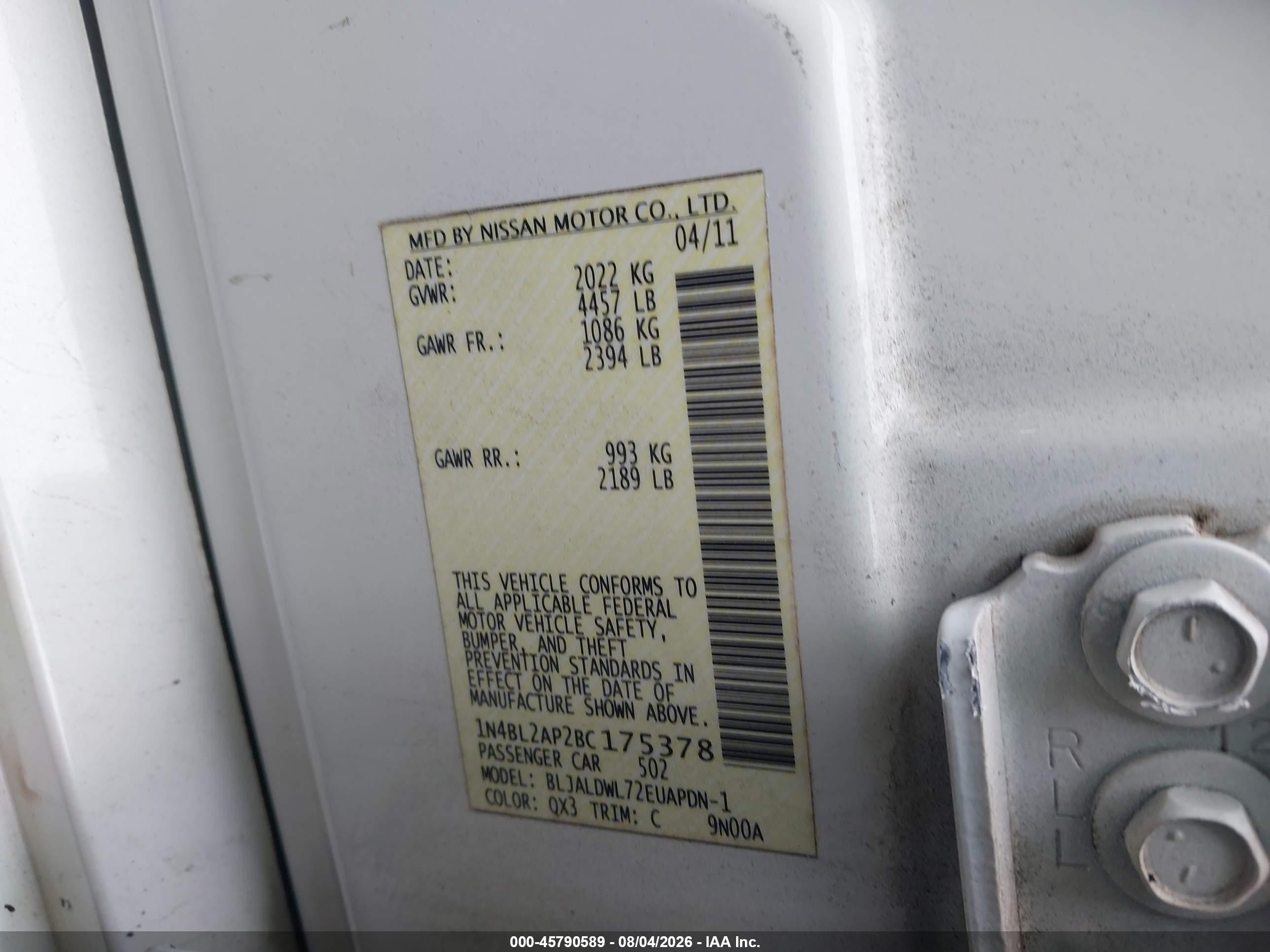 2011 Nissan Altima 3.5 Sr White vin: 1N4BL2AP2BC175378