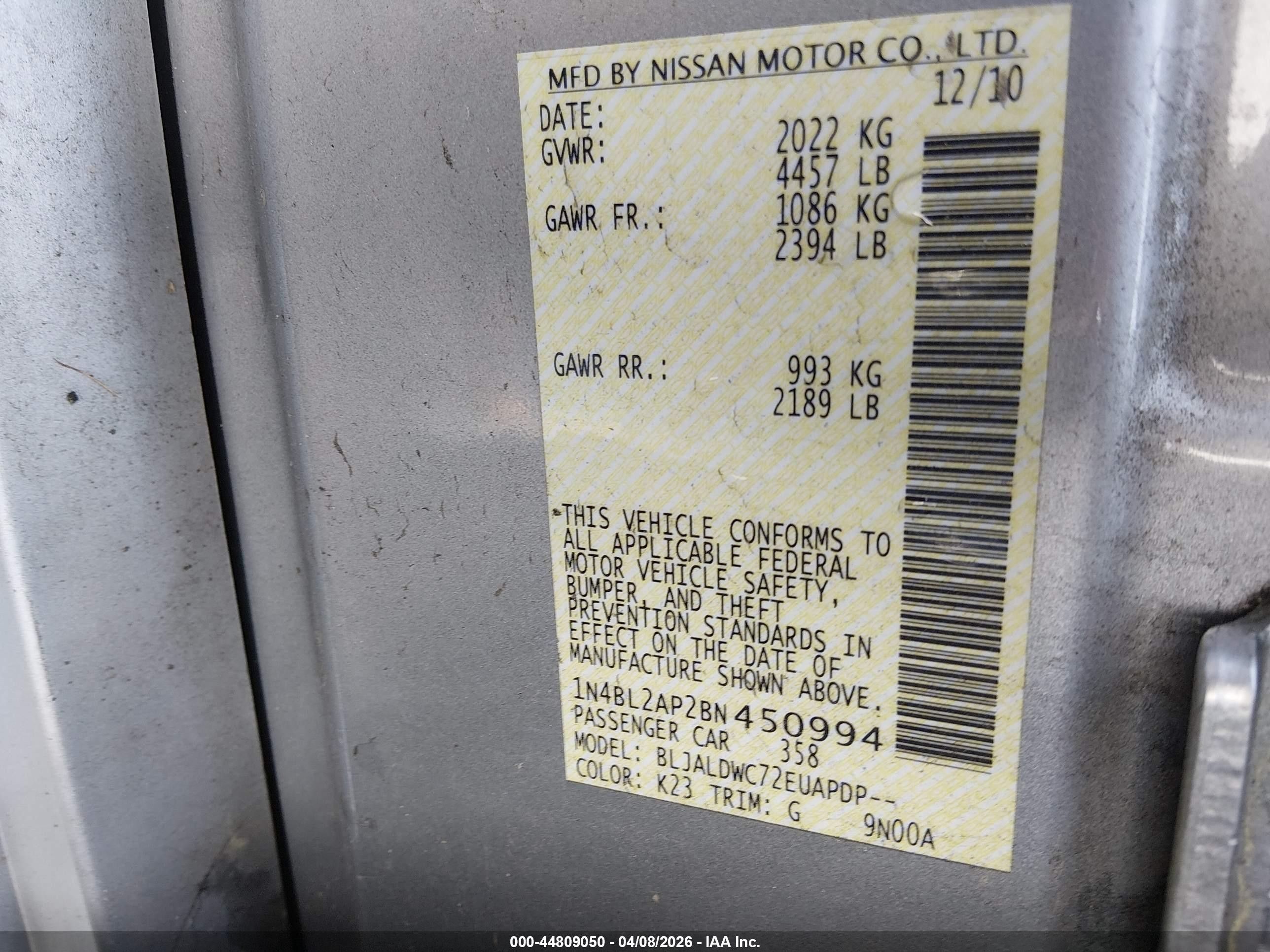 2011 Nissan Altima 3.5 Sr Silver vin: 1N4BL2AP2BN450994