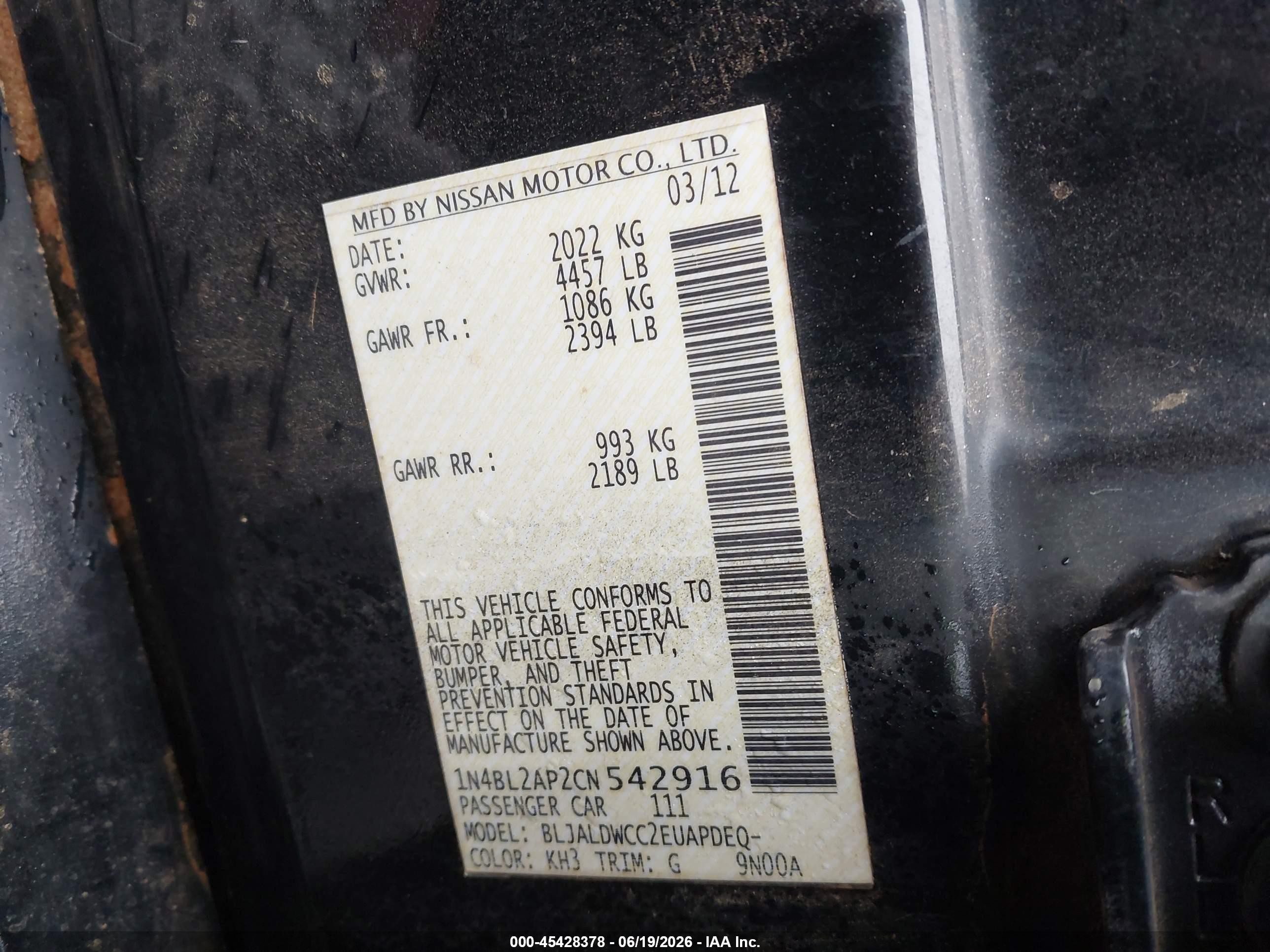 2012 Nissan Altima 3.5 Sr Black vin: 1N4BL2AP2CN542916
