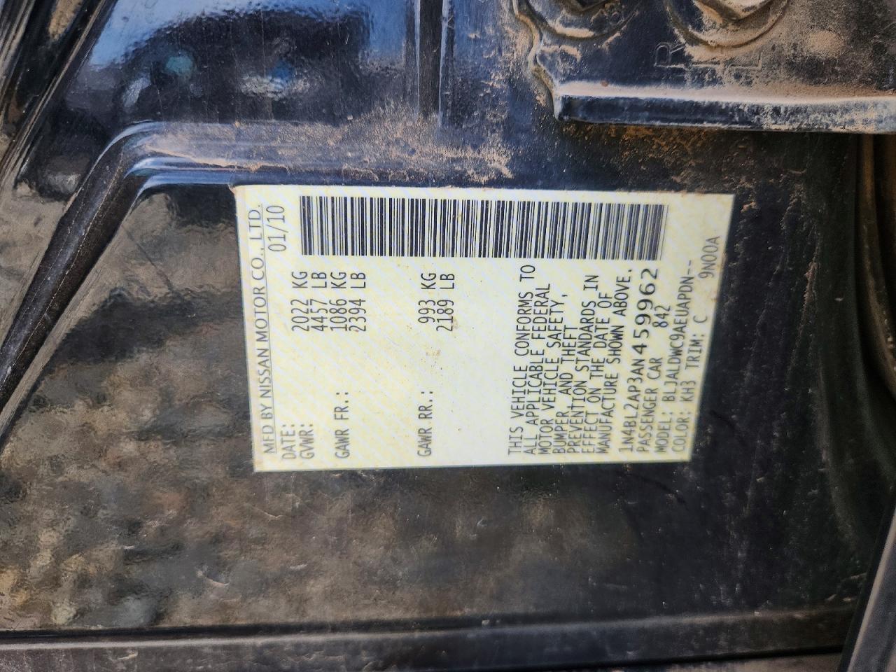 2010 Nissan Altima Sr Black vin: 1N4BL2AP3AN459962