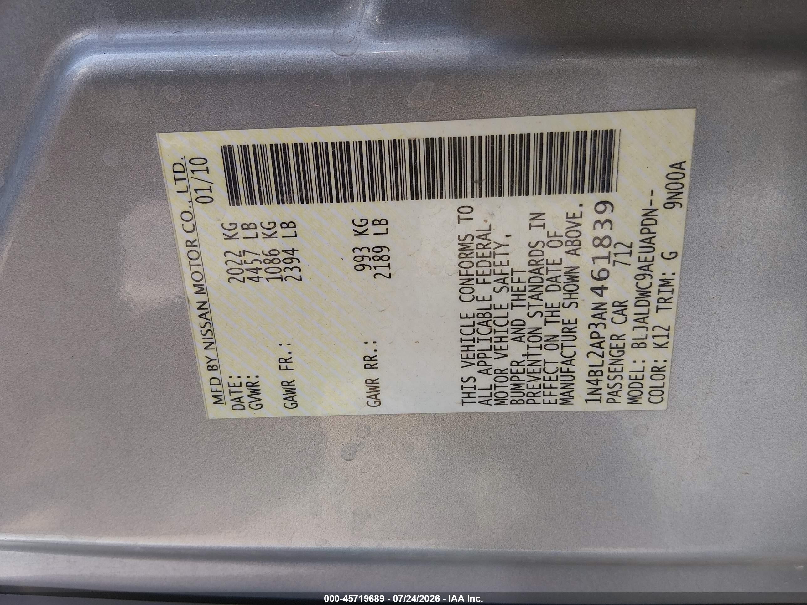 2010 Nissan Altima 3.5 Sr Silver vin: 1N4BL2AP3AN461839