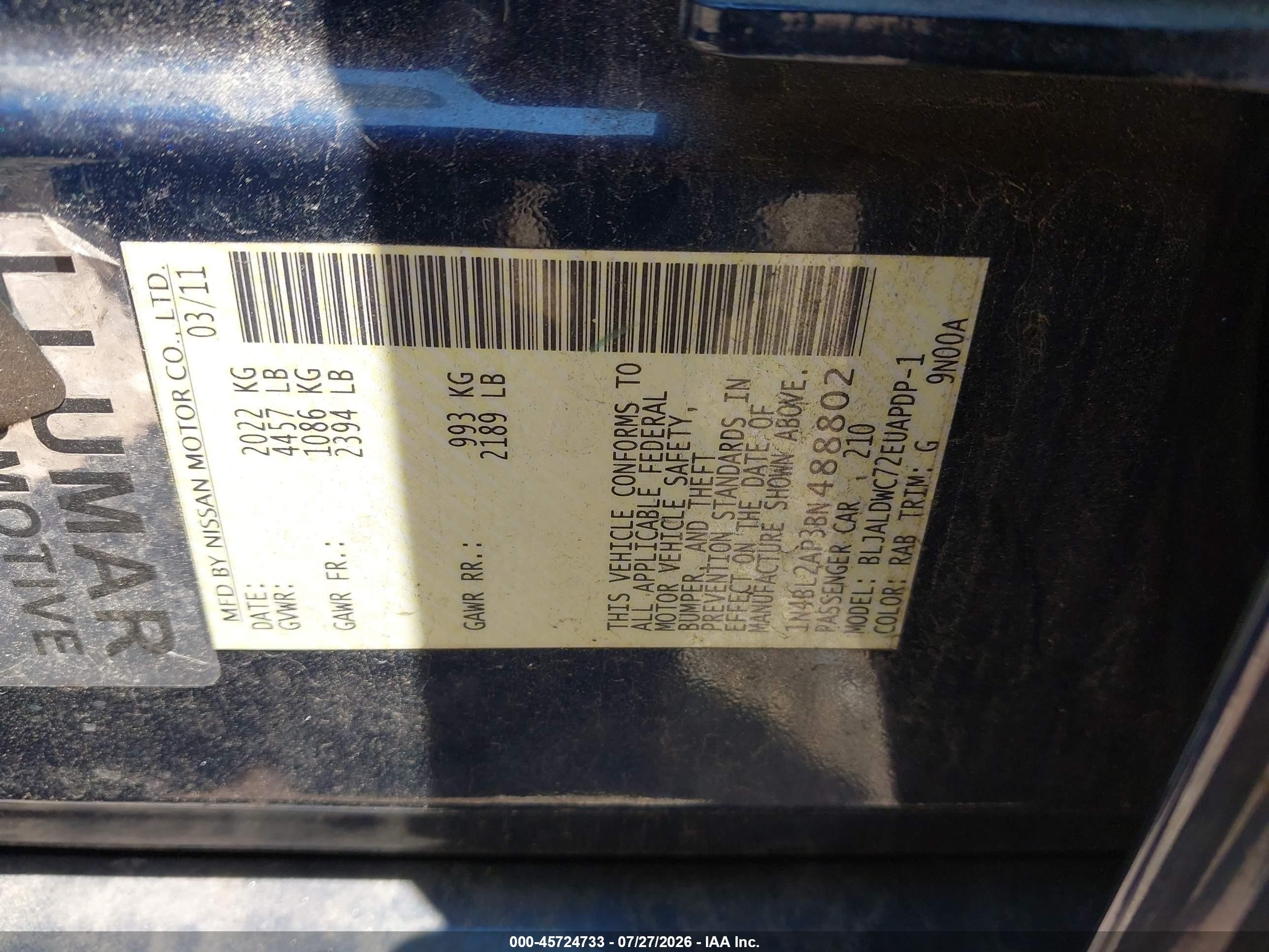 2011 Nissan Altima 3.5 Sr Blue vin: 1N4BL2AP3BN488802