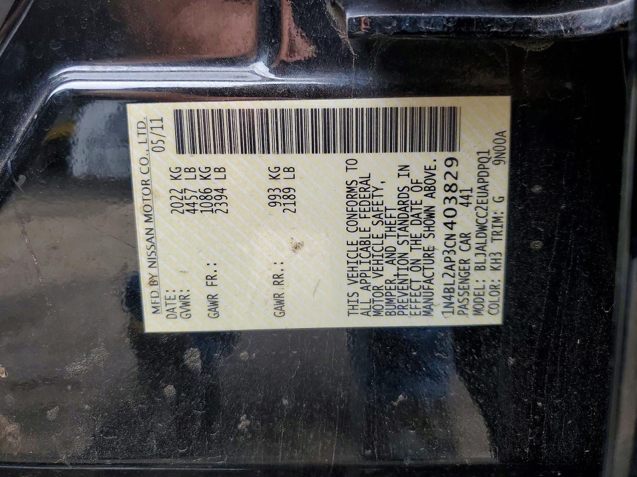 2012 Nissan Altima Sr Black vin: 1N4BL2AP3CN403829