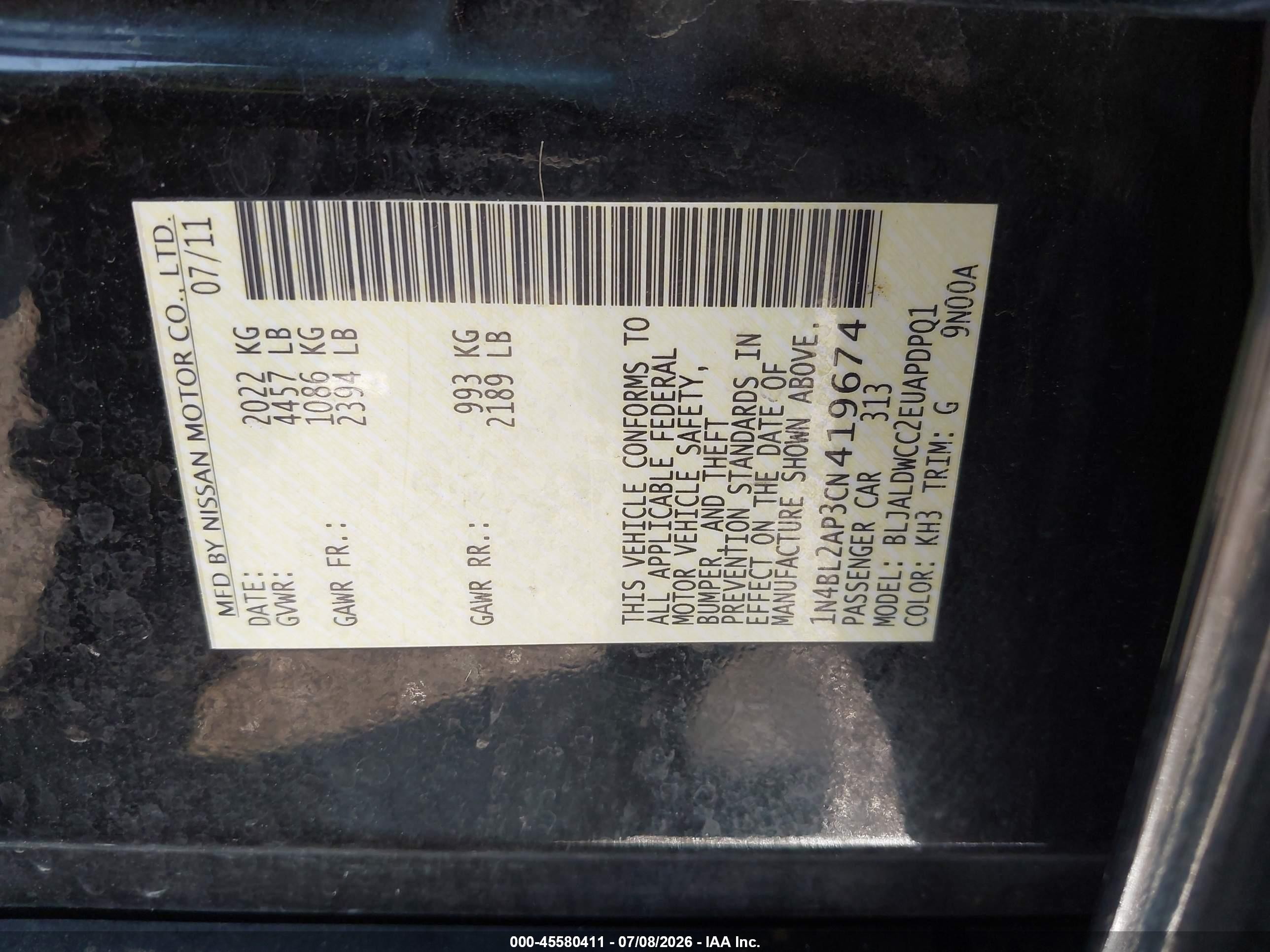 2012 Nissan Altima 3.5 Sr Black vin: 1N4BL2AP3CN419674