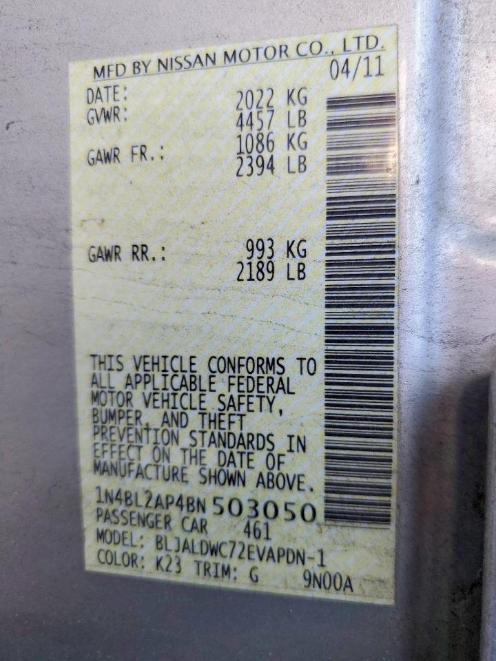 2011 Nissan Altima Sr Silver vin: 1N4BL2AP4BN503050