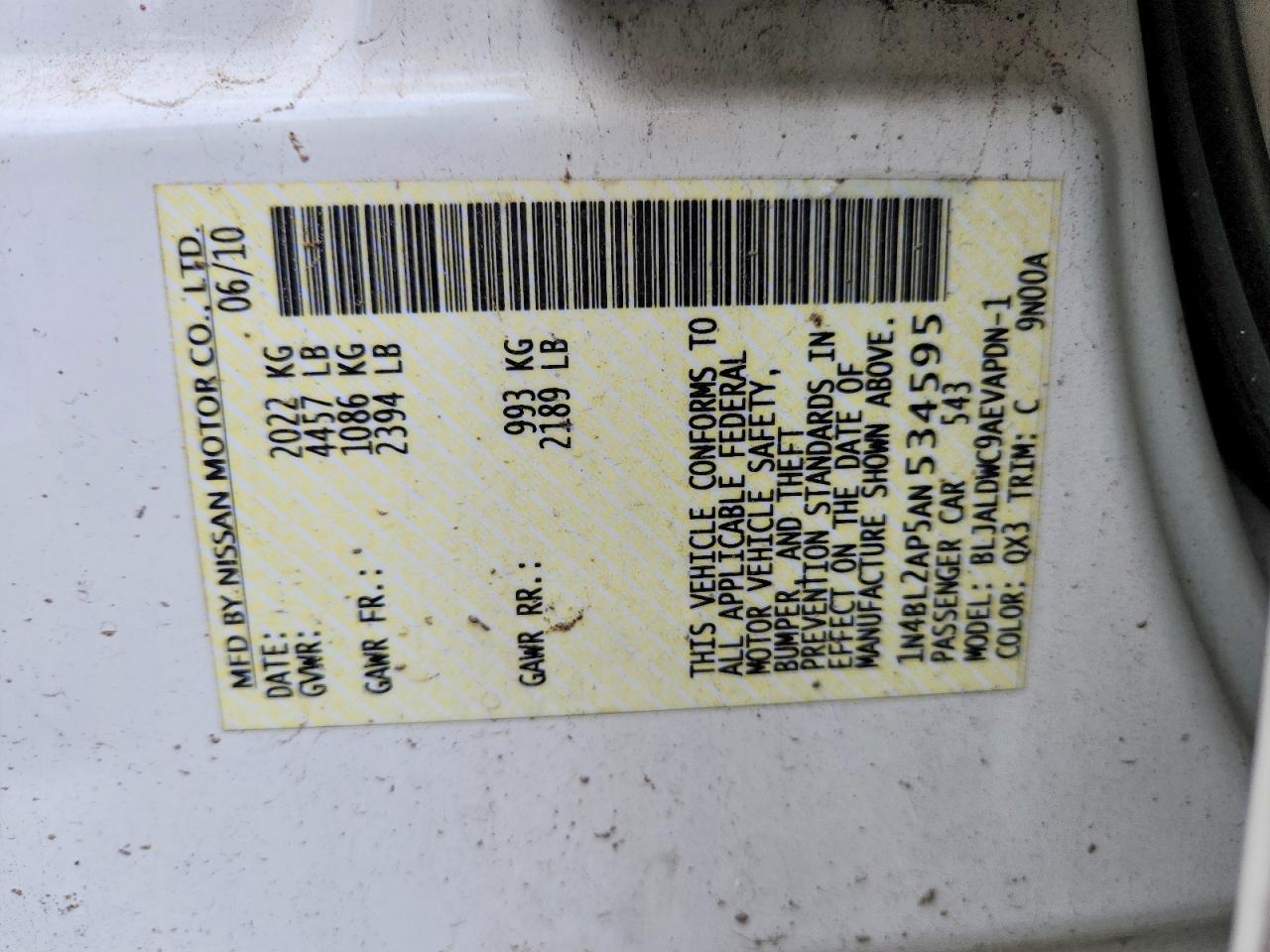 2010 Nissan Altima Sr White vin: 1N4BL2AP5AN534595