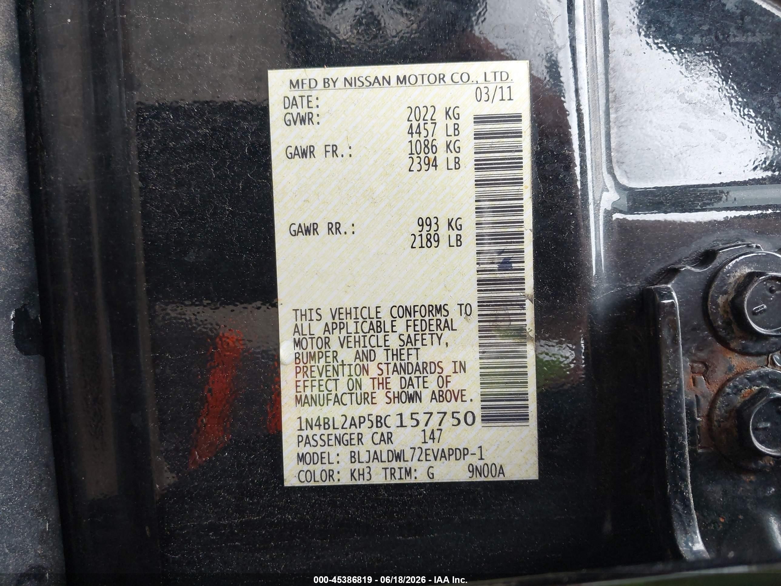 2011 Nissan Altima 3.5 Sr Черный vin: 1N4BL2AP5BC157750