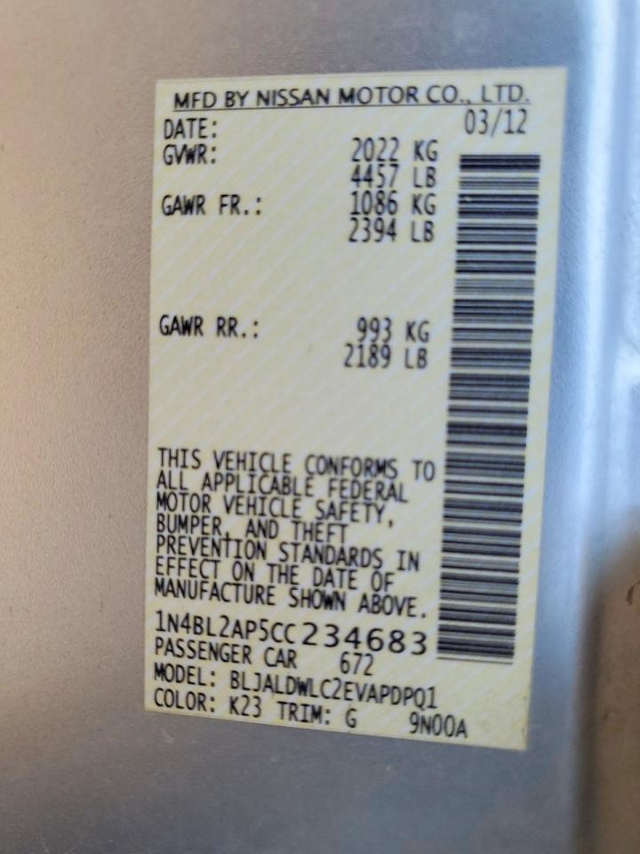 2012 Nissan Altima Sr Silver vin: 1N4BL2AP5CC234683
