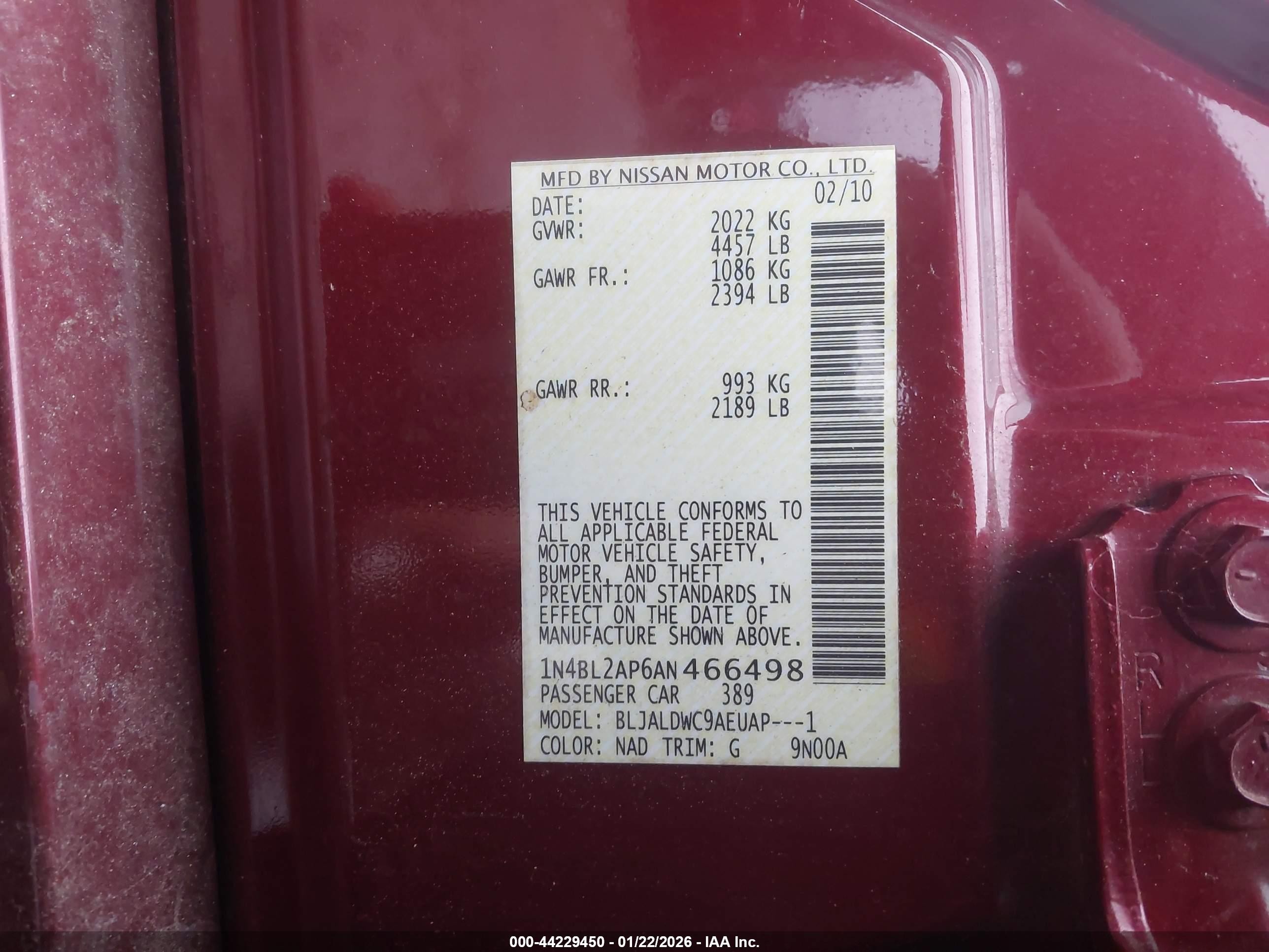 2010 Nissan Altima 3.5 Sr Red vin: 1N4BL2AP6AN466498