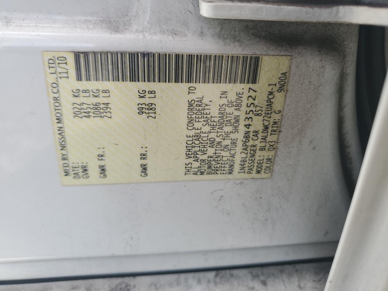 2011 Nissan Altima Sr White vin: 1N4BL2AP6BN435527