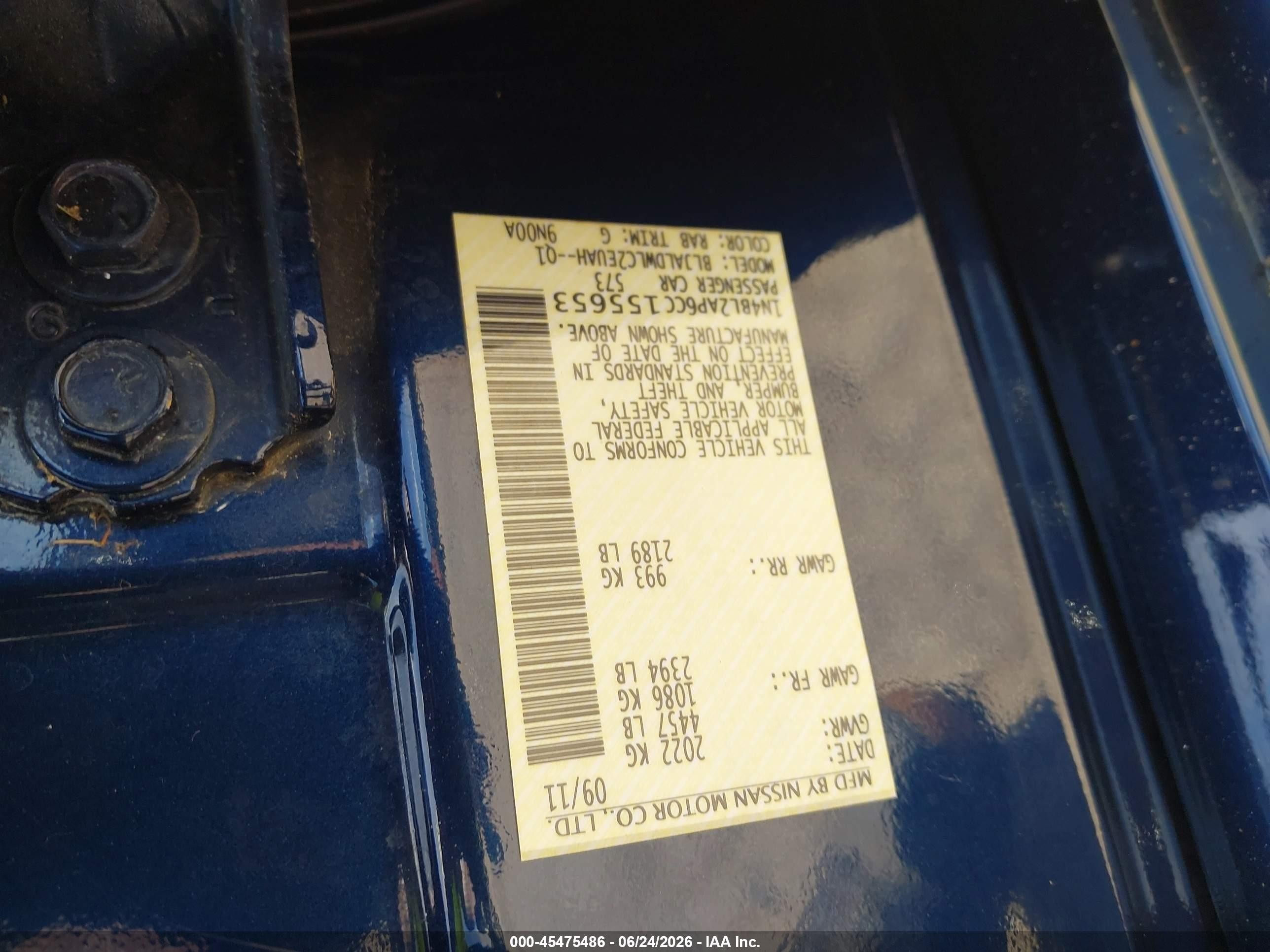 2012 Nissan Altima 3.5 Sr Blue vin: 1N4BL2AP6CC155653