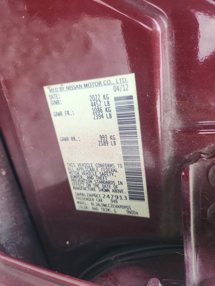 2012 Nissan Altima Sr Maroon vin: 1N4BL2AP6CC247913