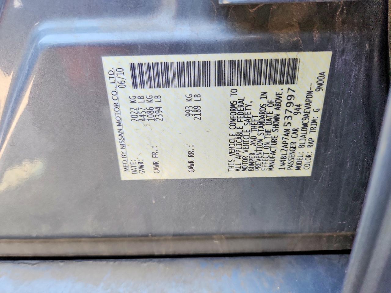 2010 Nissan Altima Sr Gray vin: 1N4BL2AP7AN537997