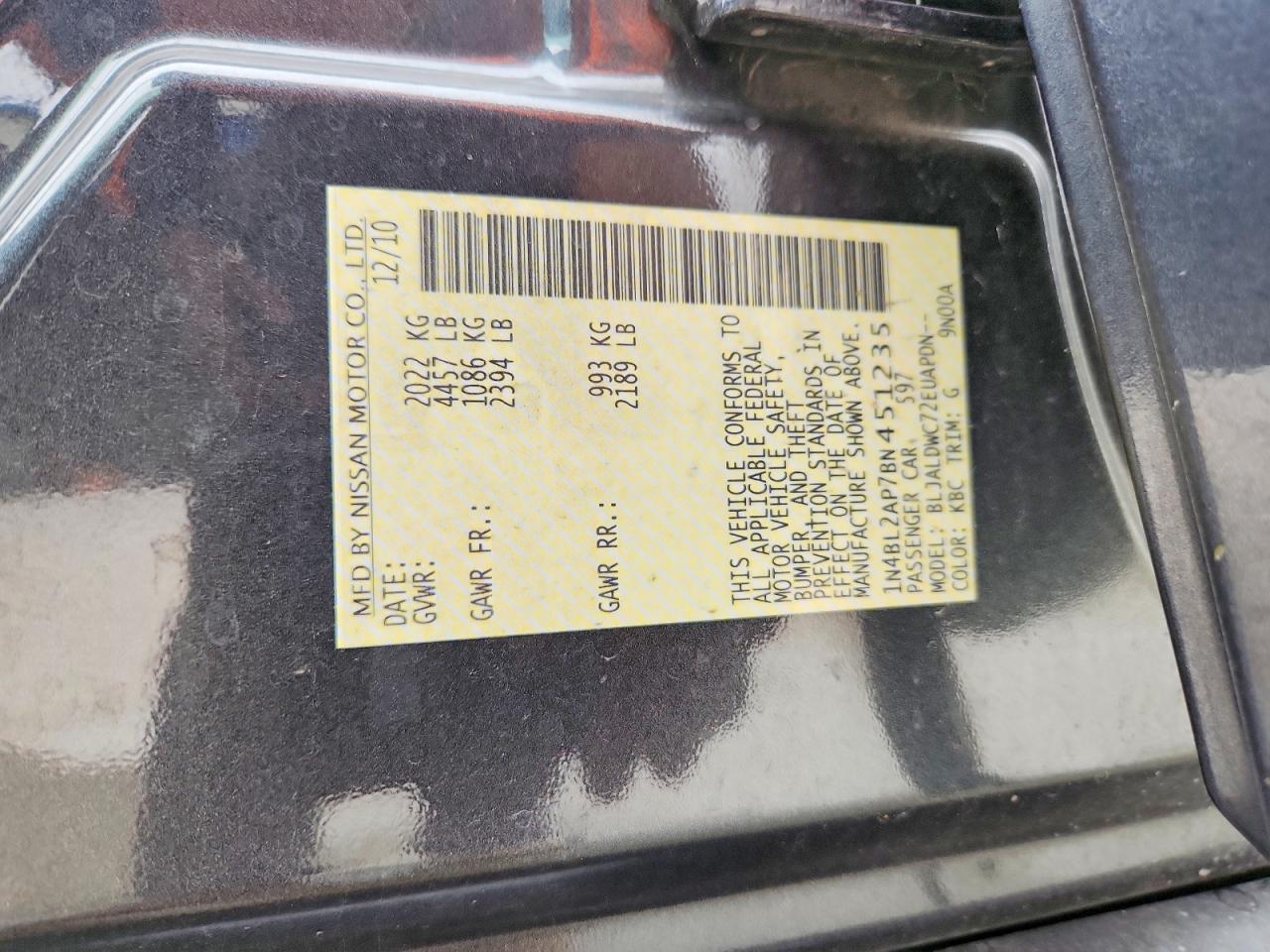 2011 Nissan Altima Sr Charcoal vin: 1N4BL2AP7BN451235