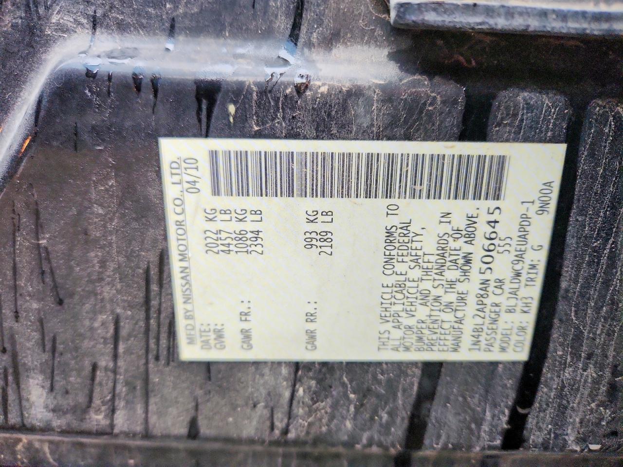 2010 Nissan Altima Sr Black vin: 1N4BL2AP8AN506645