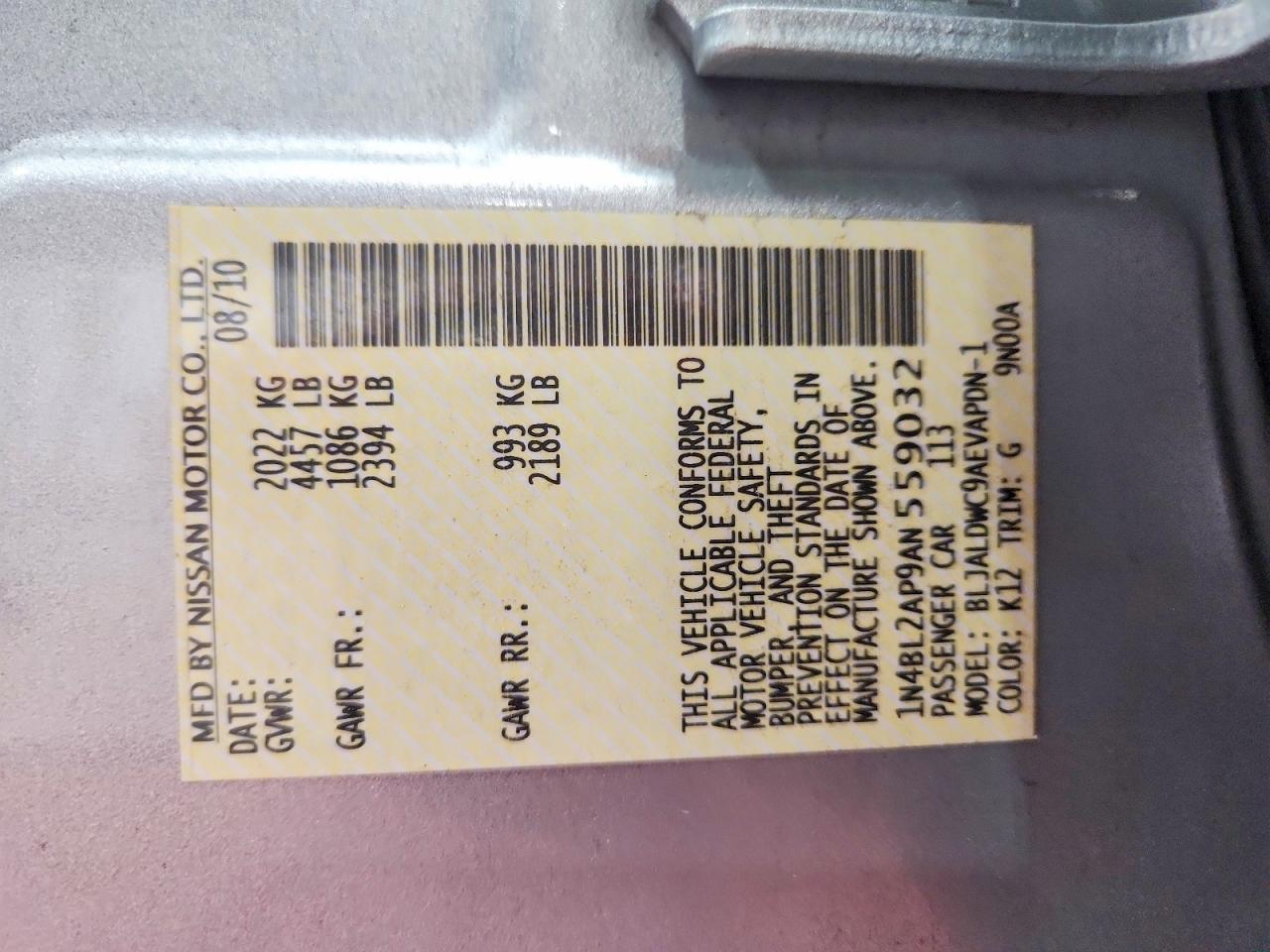 2010 Nissan Altima Sr Серебряный vin: 1N4BL2AP9AN559032