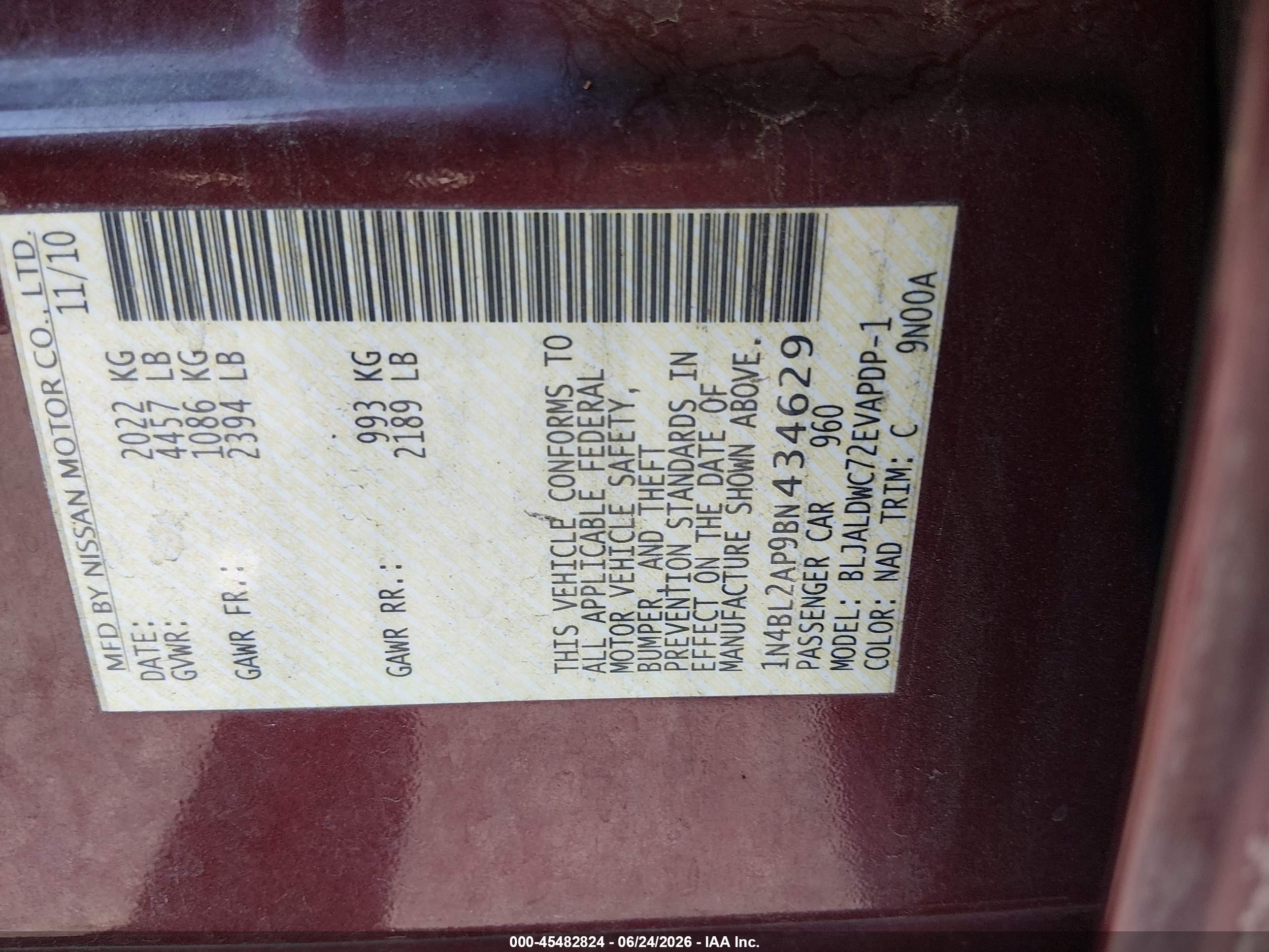 2011 Nissan Altima 3.5 Sr Burgundy vin: 1N4BL2AP9BN434629