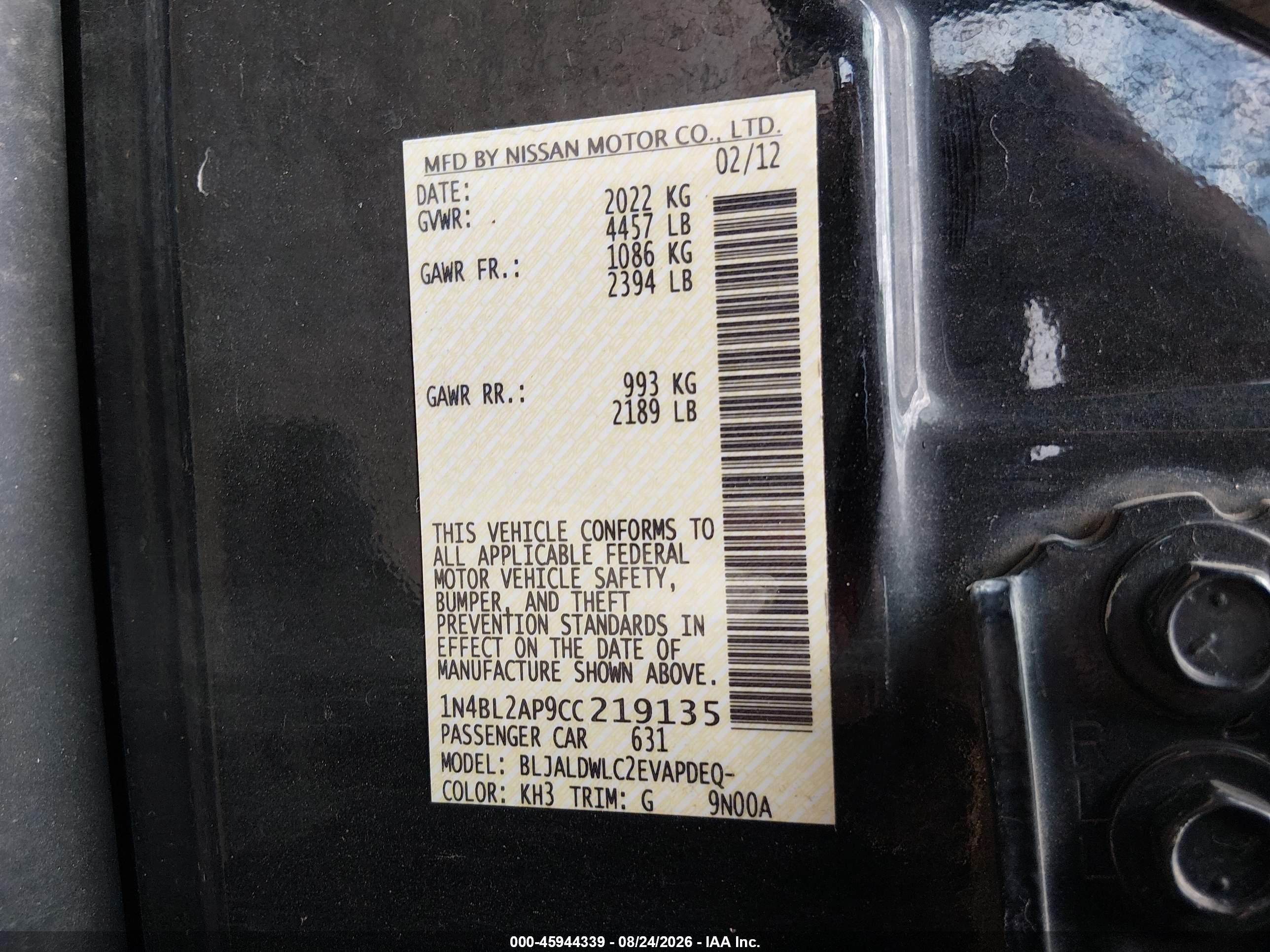 2012 Nissan Altima 3.5 Sr Черный vin: 1N4BL2AP9CC219135