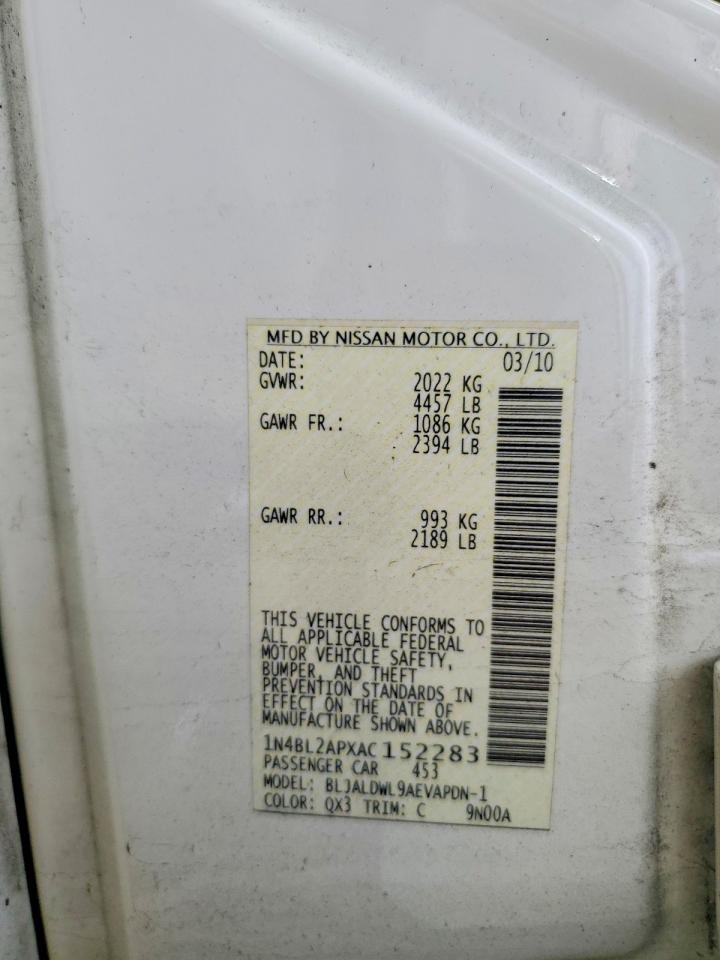 2010 Nissan Altima Sr White vin: 1N4BL2APXAC152283