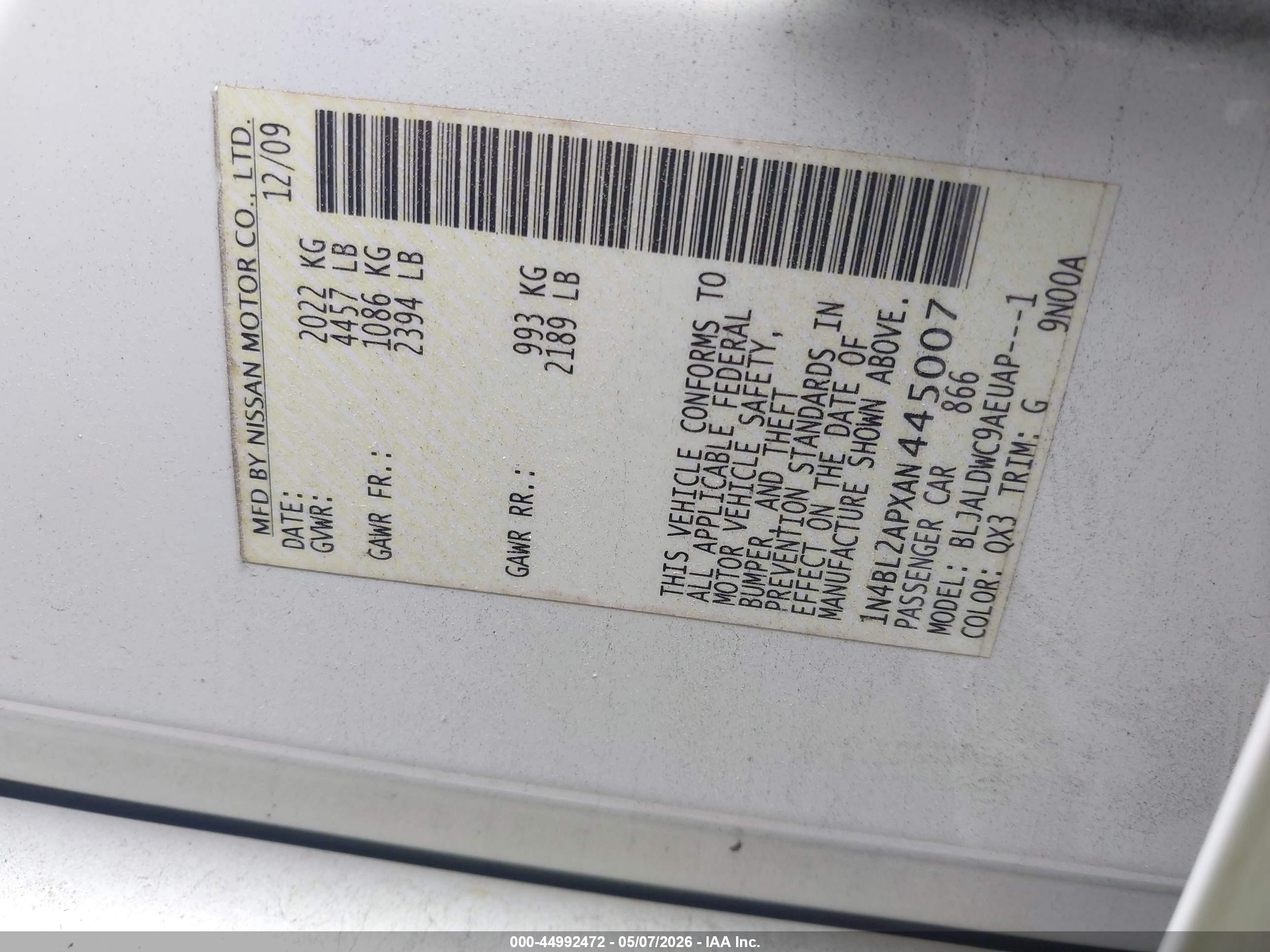 2010 Nissan Altima 3.5 Sr White vin: 1N4BL2APXAN445007