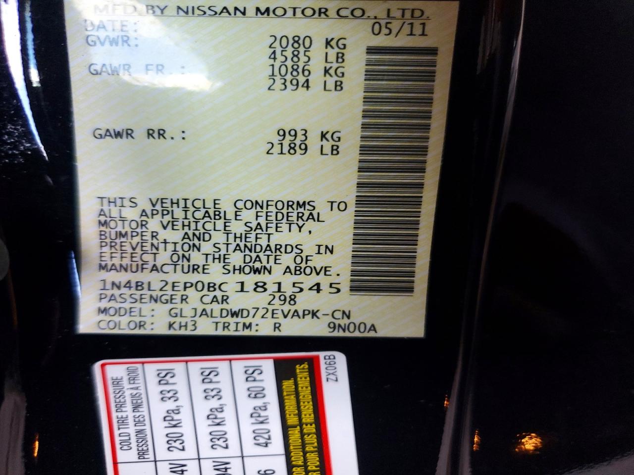 2011 Nissan Altima 3.5 Sr Black vin: 1N4BL2EP0BC181545