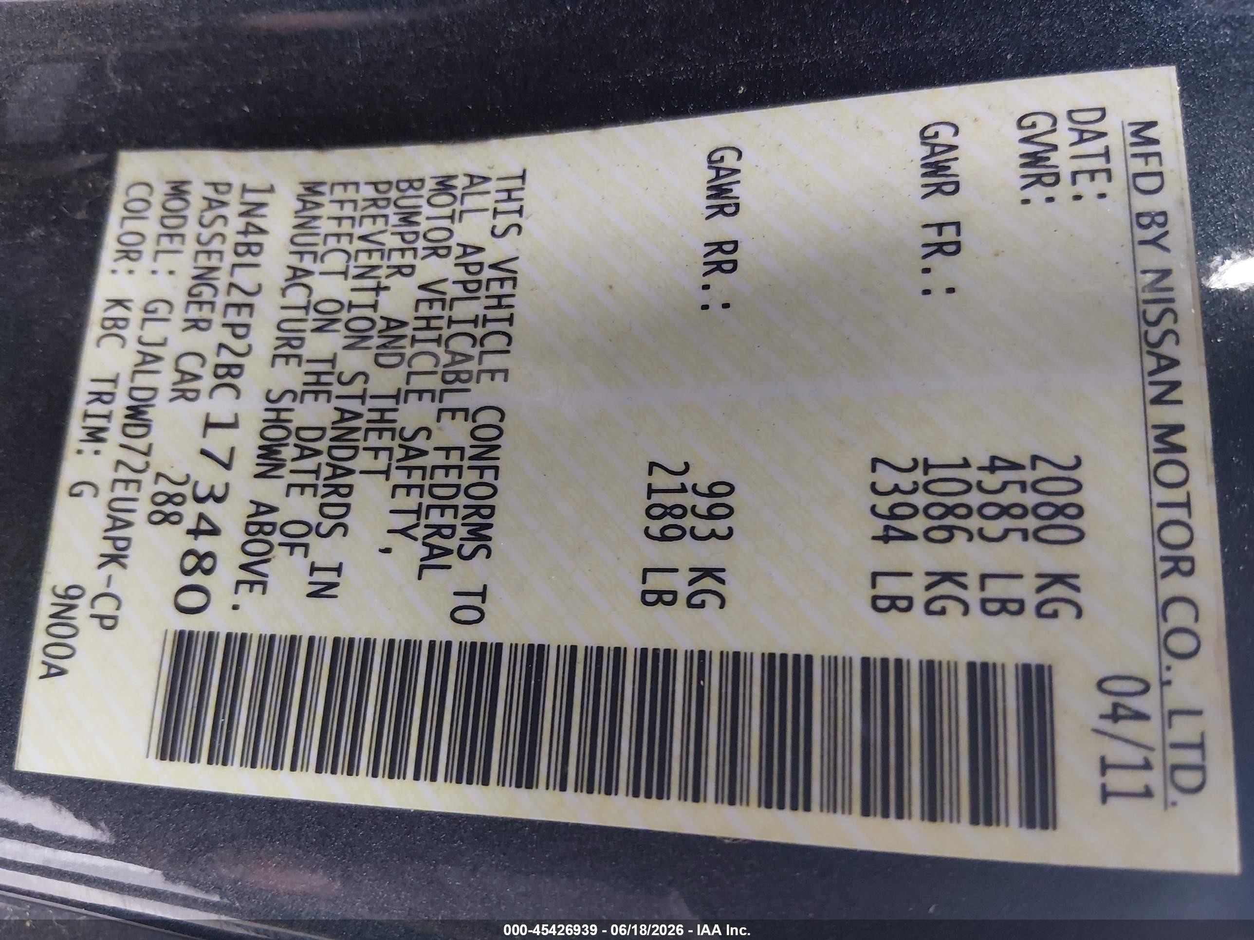 2011 Nissan Altima 3.5 Sr Black vin: 1N4BL2EP2BC173480