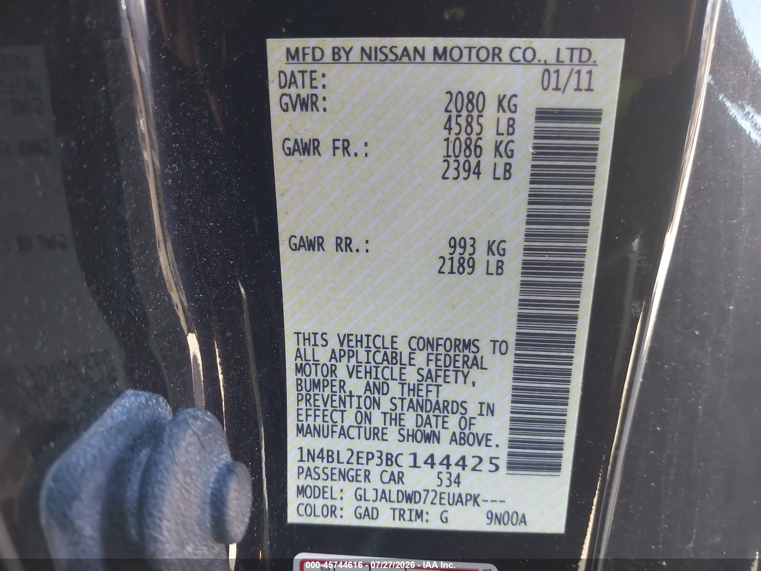 2011 Nissan Altima 3.5 Sr Black vin: 1N4BL2EP3BC144425