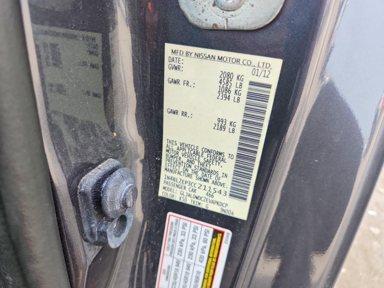 2012 Nissan Altima Sr Gray vin: 1N4BL2EP3CC211543