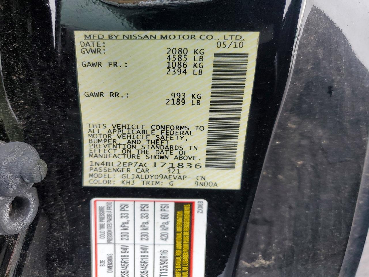 2010 Nissan Altima Sr Black vin: 1N4BL2EP7AC171836