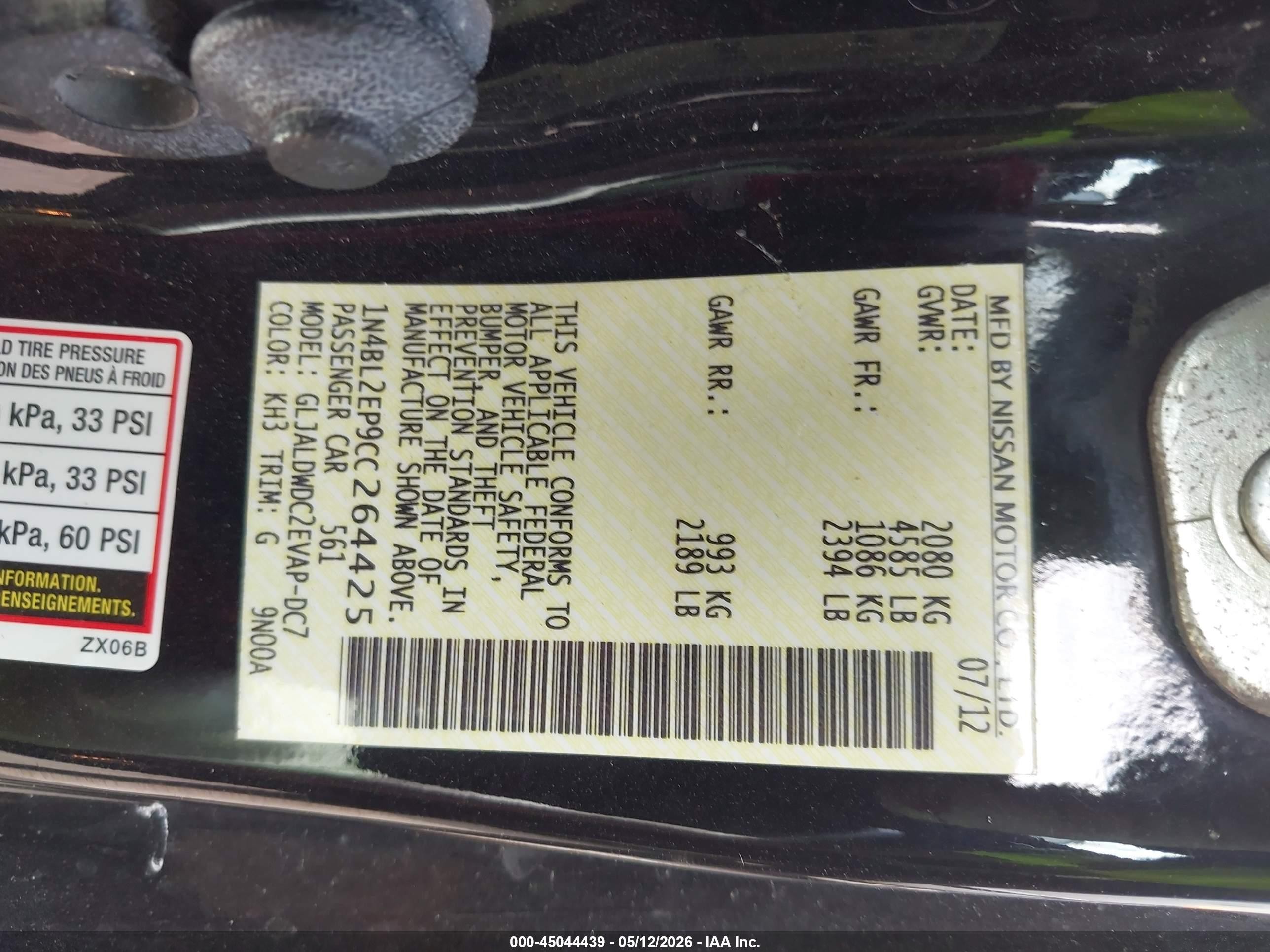 2012 Nissan Altima 3.5 Sr Black vin: 1N4BL2EP9CC264425