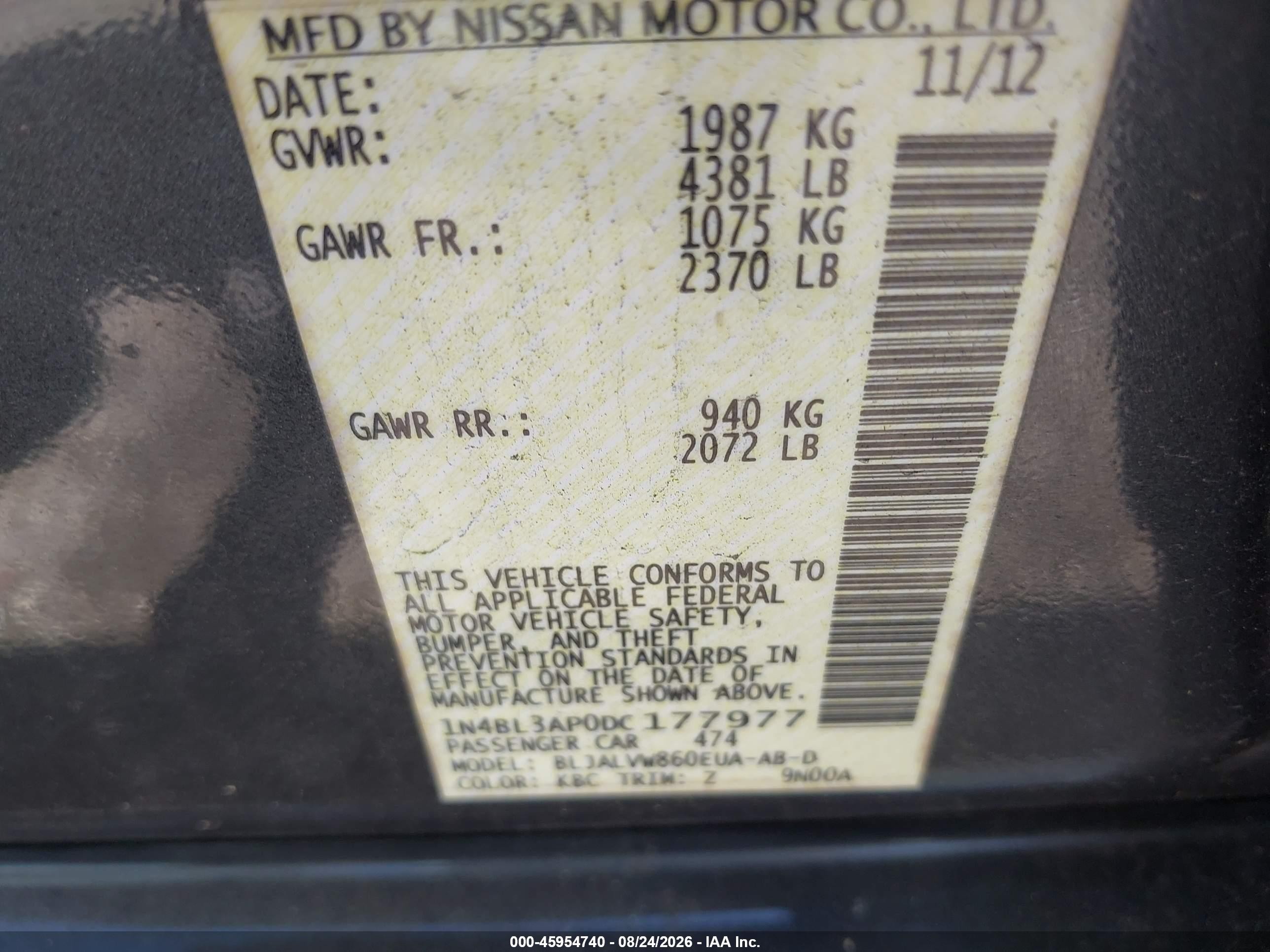 2013 Nissan Altima 3.5 Sl Gray vin: 1N4BL3AP0DC177977