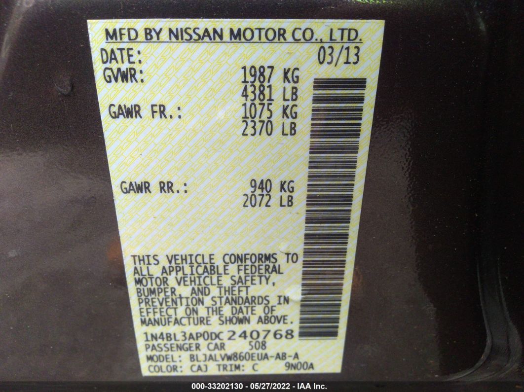 2013 Nissan Altima 3.5 Sl Brown vin: 1N4BL3AP0DC240768