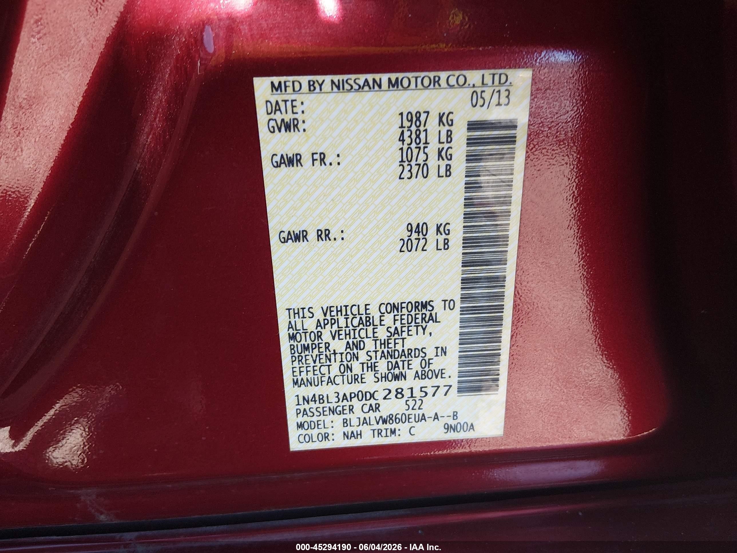 2013 Nissan Altima 3.5 Sl Red vin: 1N4BL3AP0DC281577