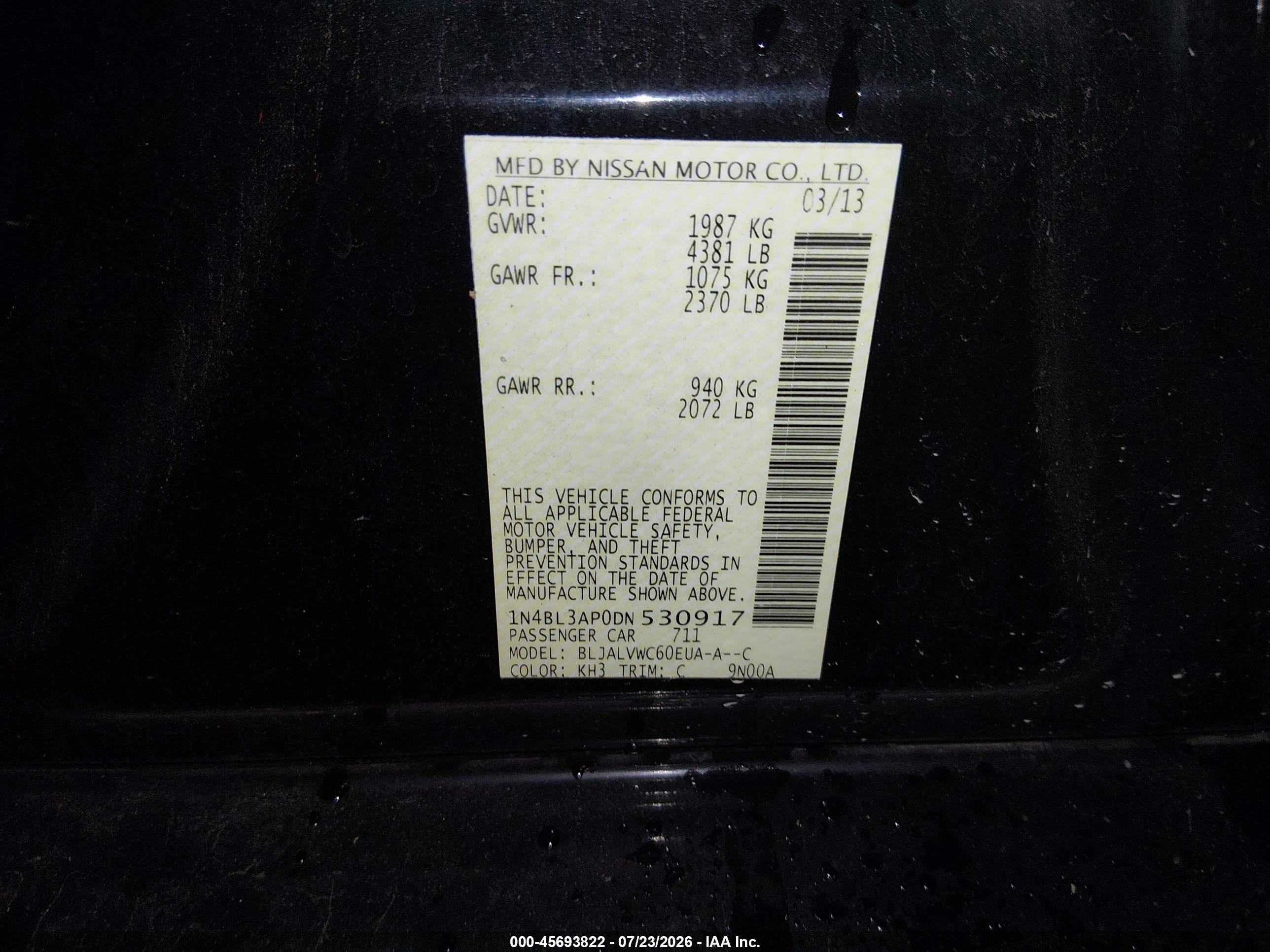 2013 Nissan Altima 3.5 Sl Black vin: 1N4BL3AP0DN530917