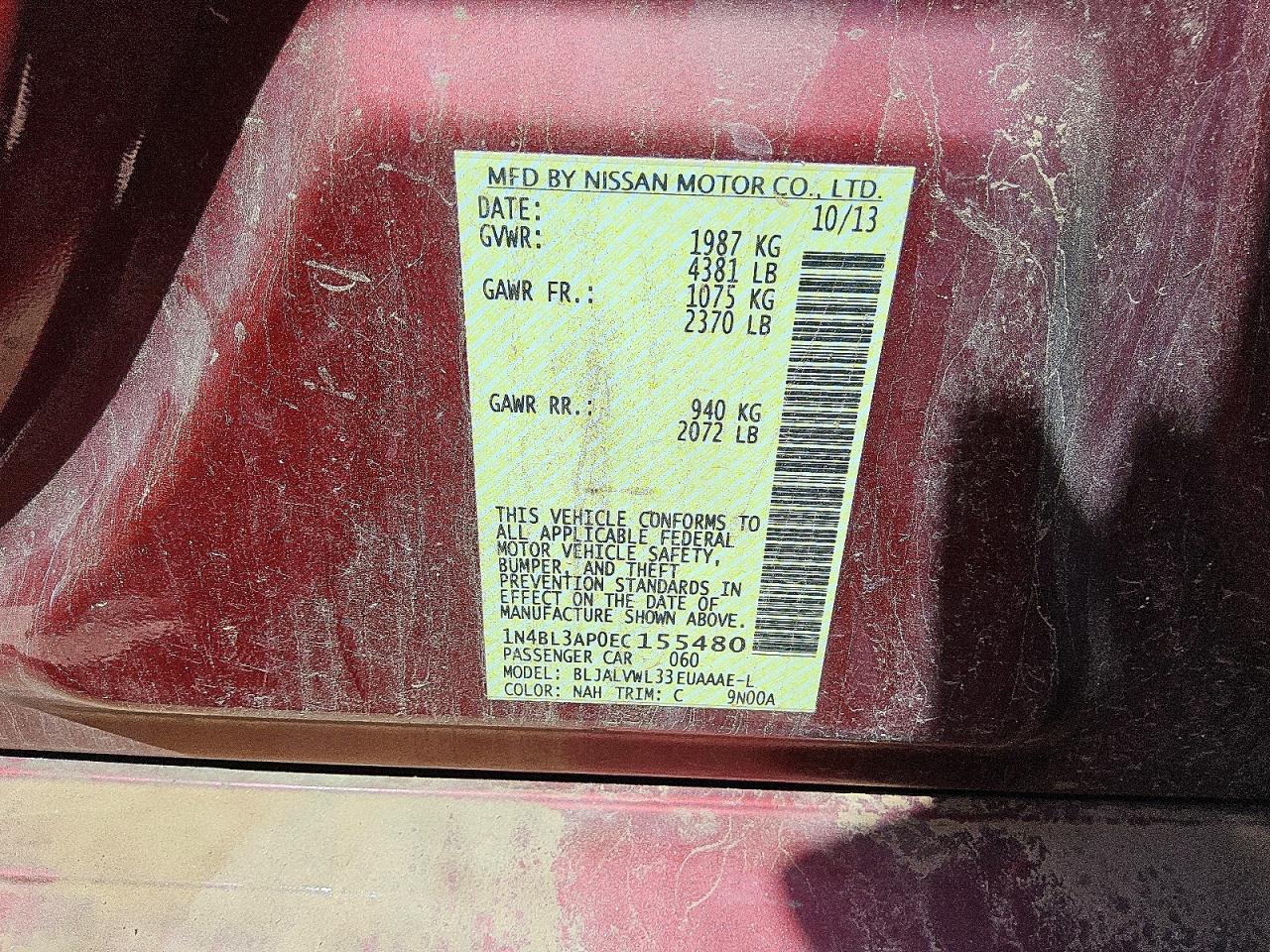 2014 Nissan Altima 3.5 Sl Red vin: 1N4BL3AP0EC155480