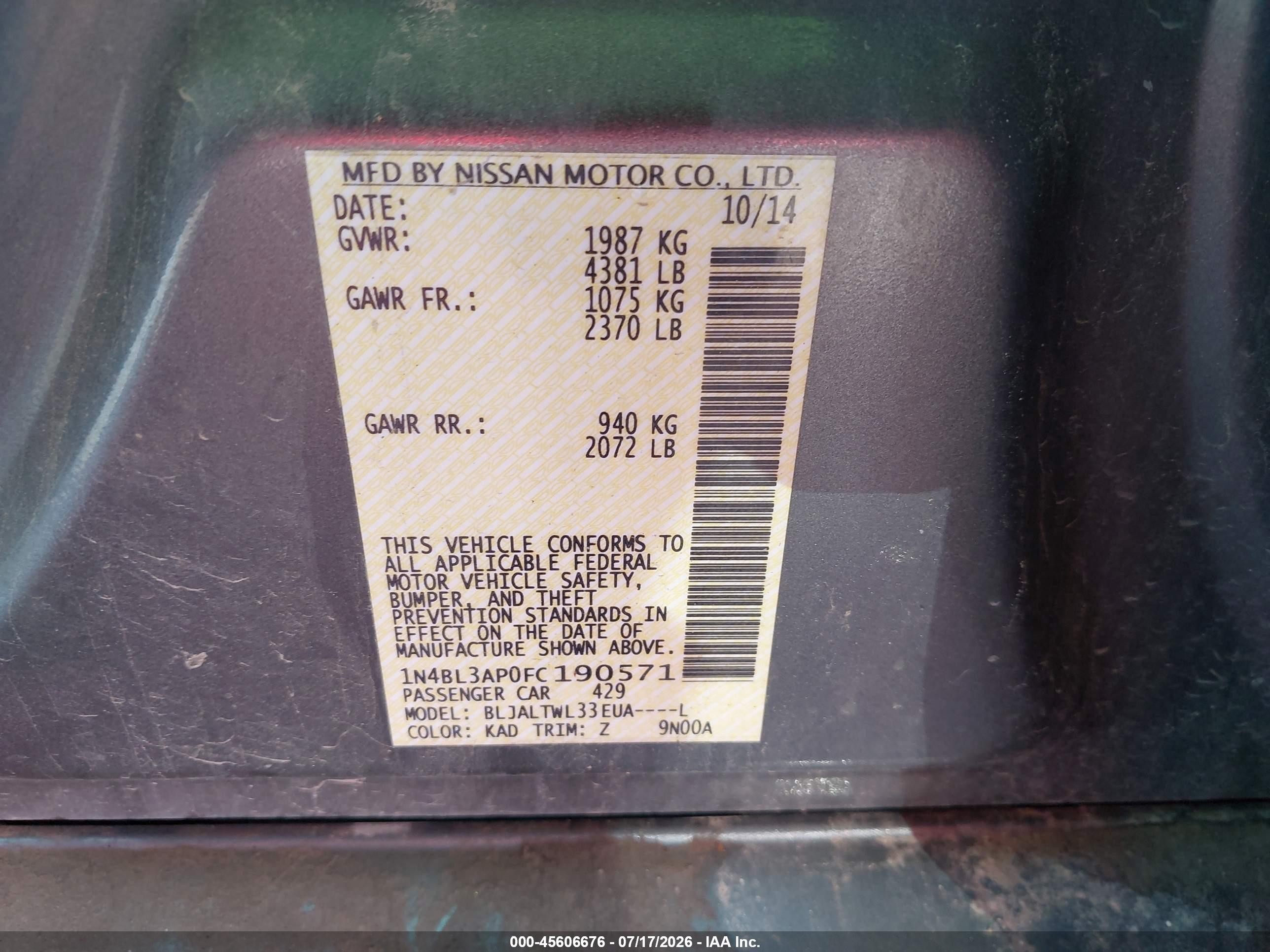 2015 Nissan Altima 3.5 Sl Gray vin: 1N4BL3AP0FC190571