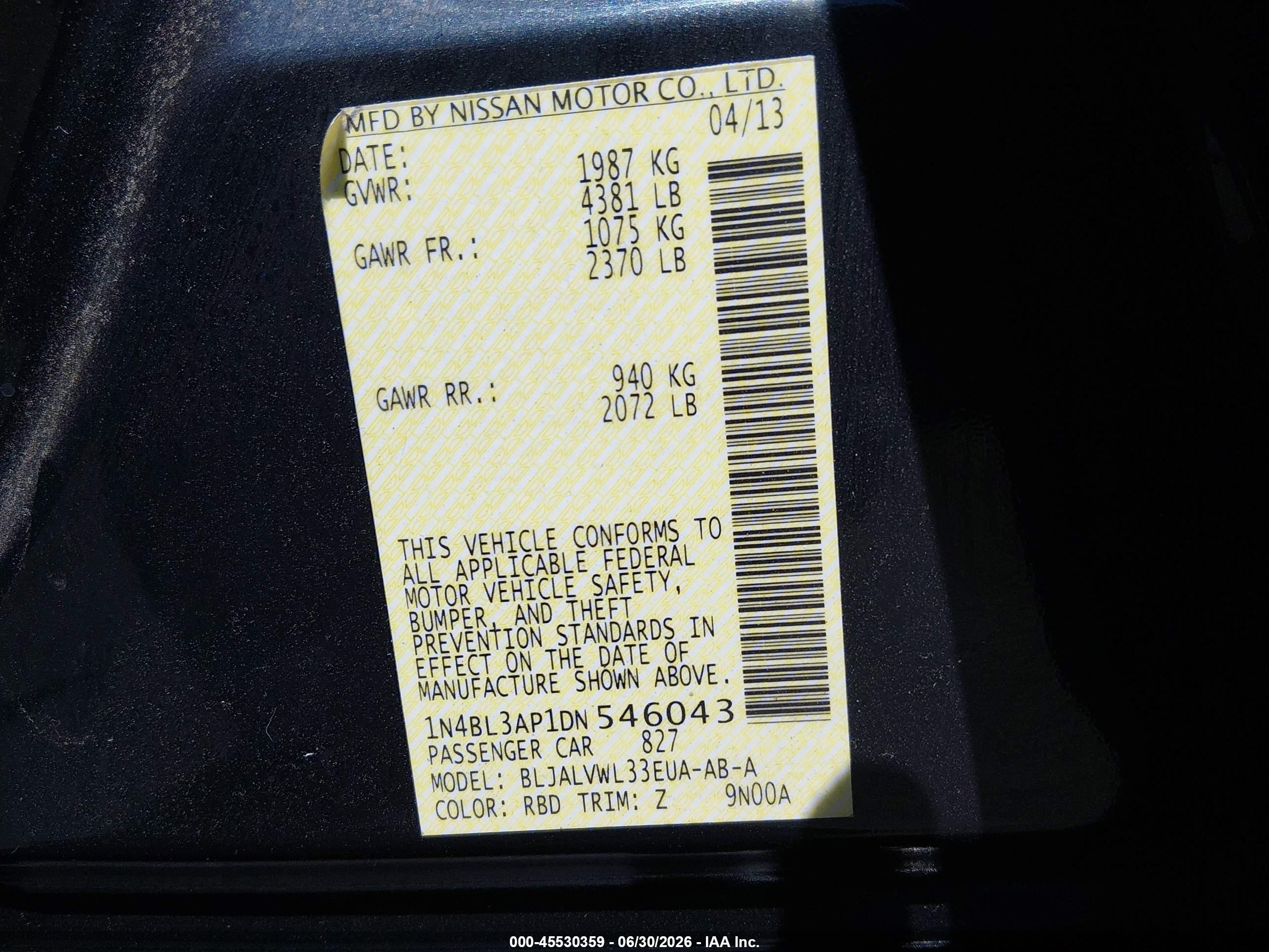 2013 Nissan Altima 3.5 Sl Black vin: 1N4BL3AP1DN546043