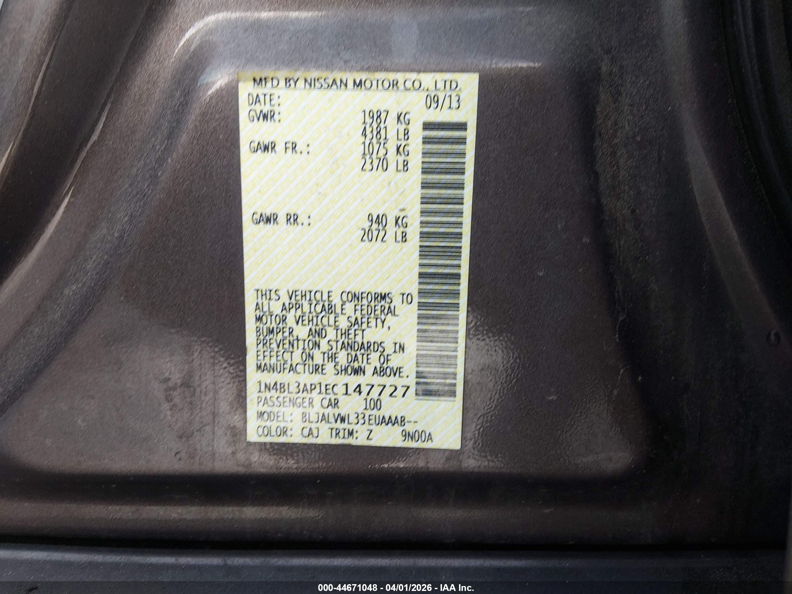 2014 Nissan Altima 3.5 Sl Gray vin: 1N4BL3AP1EC147727
