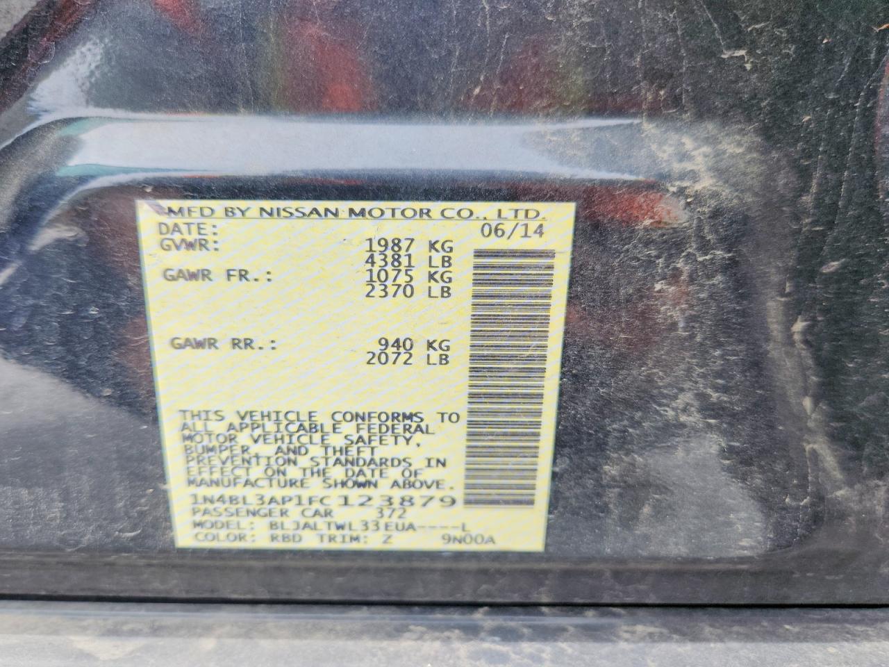 2015 Nissan Altima 3.5 Sl Black vin: 1N4BL3AP1FC123879