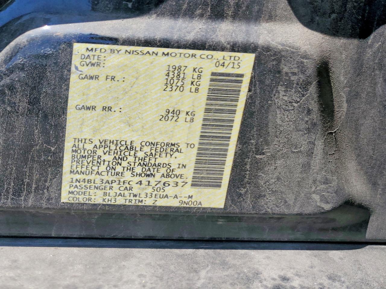 2015 Nissan Altima 3.5 Sl Черный vin: 1N4BL3AP1FC417637