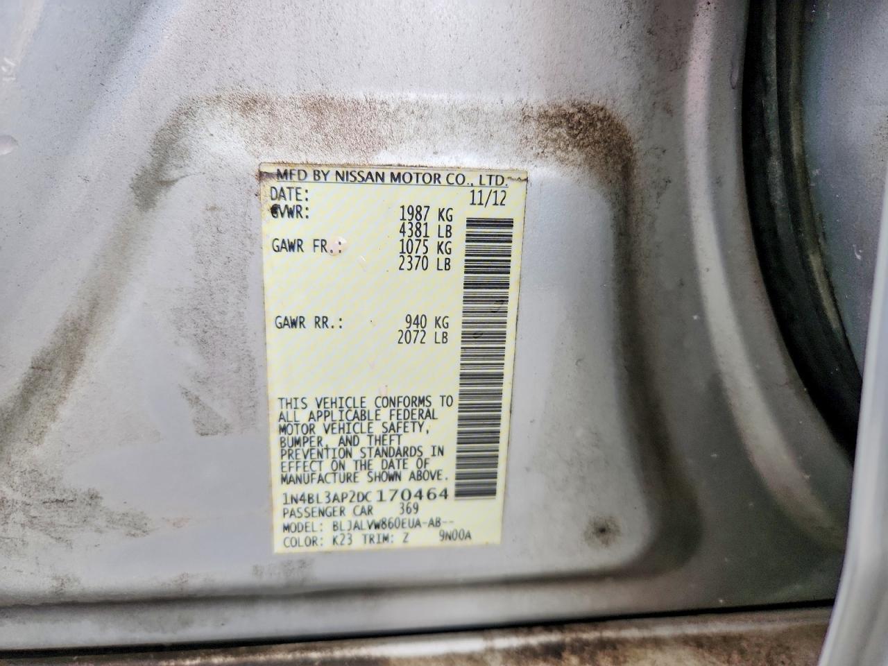 2013 Nissan Altima 3.5 S Silver vin: 1N4BL3AP2DC170464