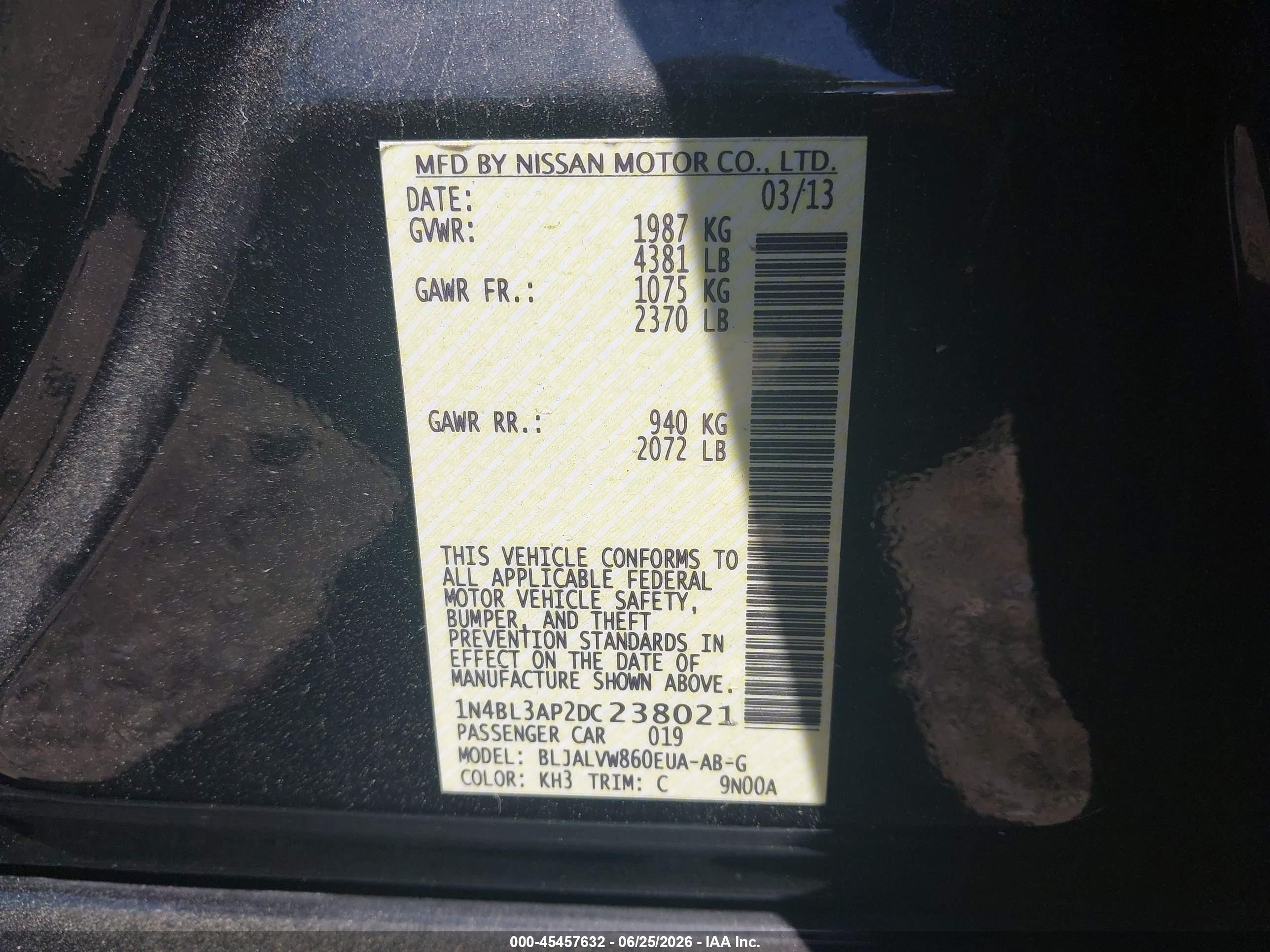 2013 Nissan Altima 3.5 Sl Black vin: 1N4BL3AP2DC238021