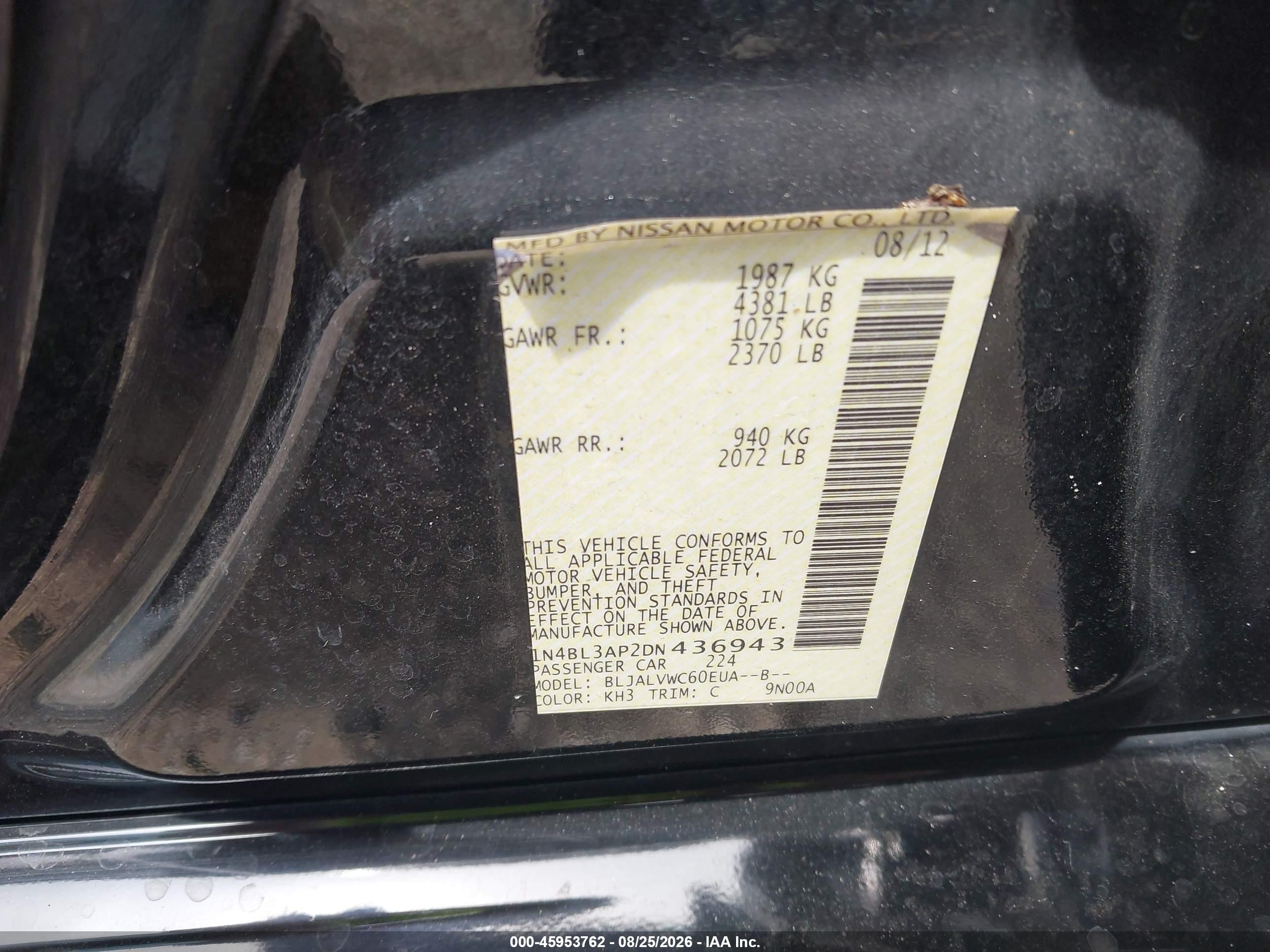 2013 Nissan Altima 3.5 Sl Black vin: 1N4BL3AP2DN436943