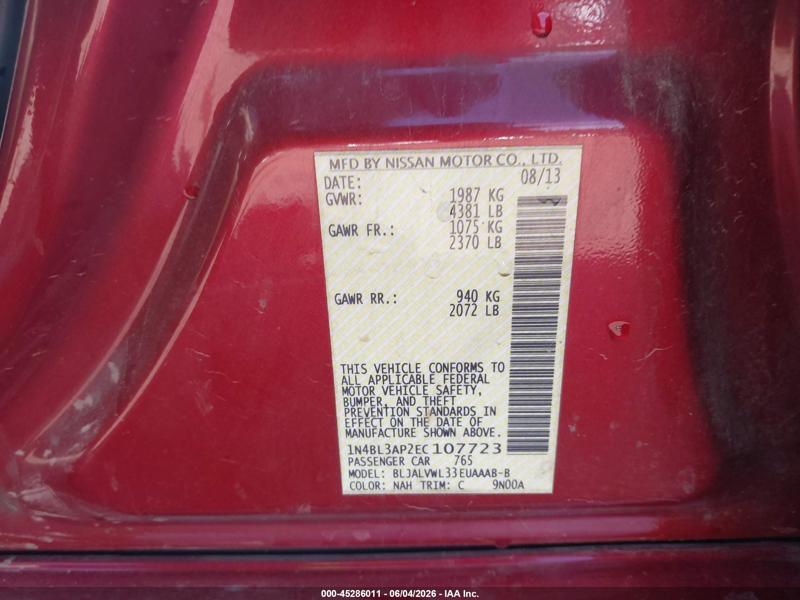 2014 Nissan Altima 3.5 Sl Red vin: 1N4BL3AP2EC107723
