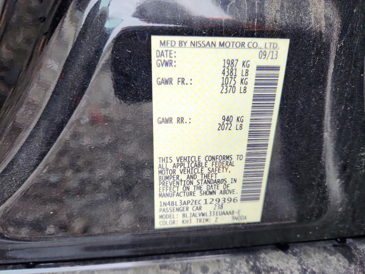 2014 Nissan Altima 3.5 S Black vin: 1N4BL3AP2EC129396