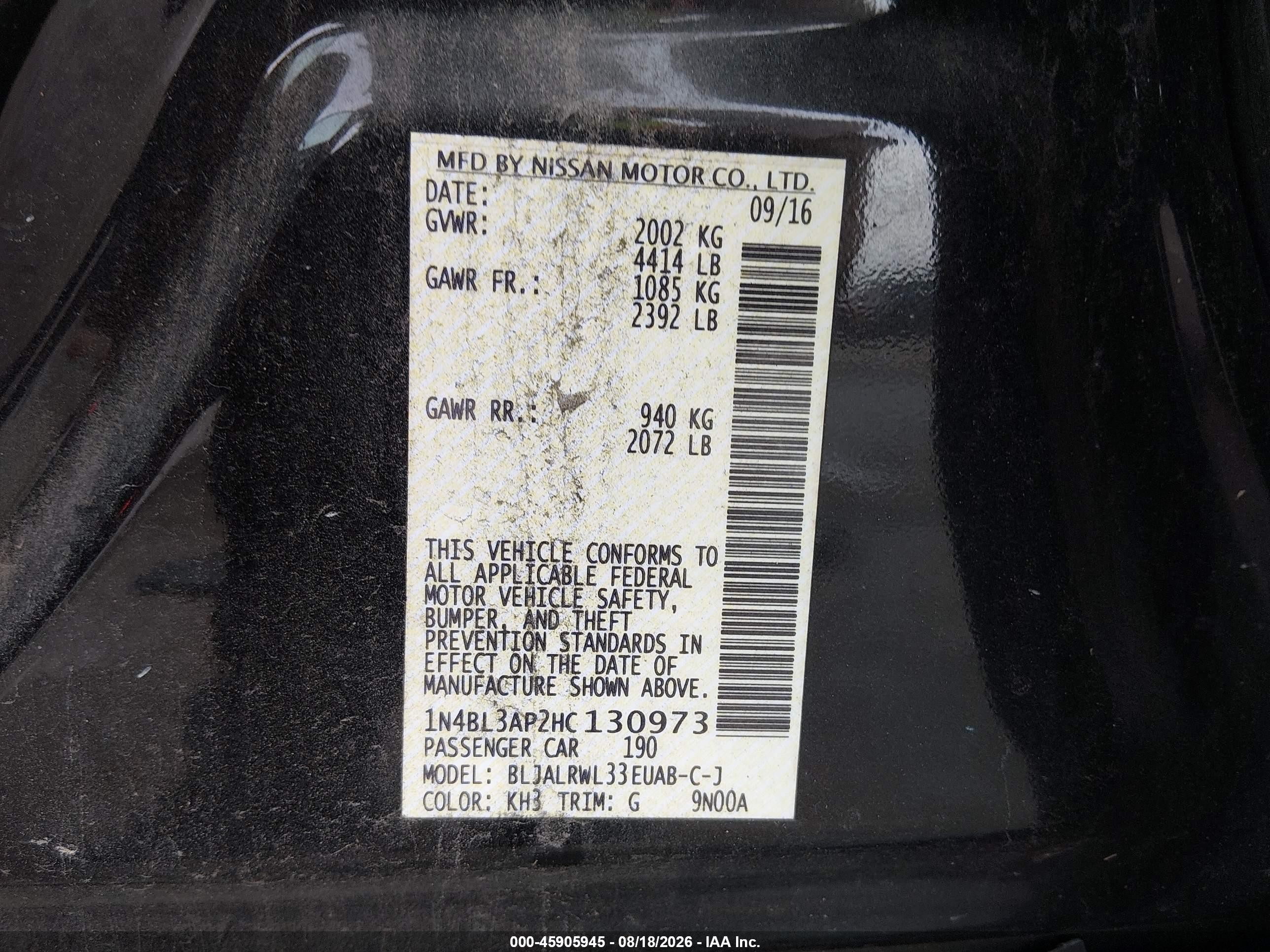 2017 Nissan Altima 3.5 Sl Black vin: 1N4BL3AP2HC130973
