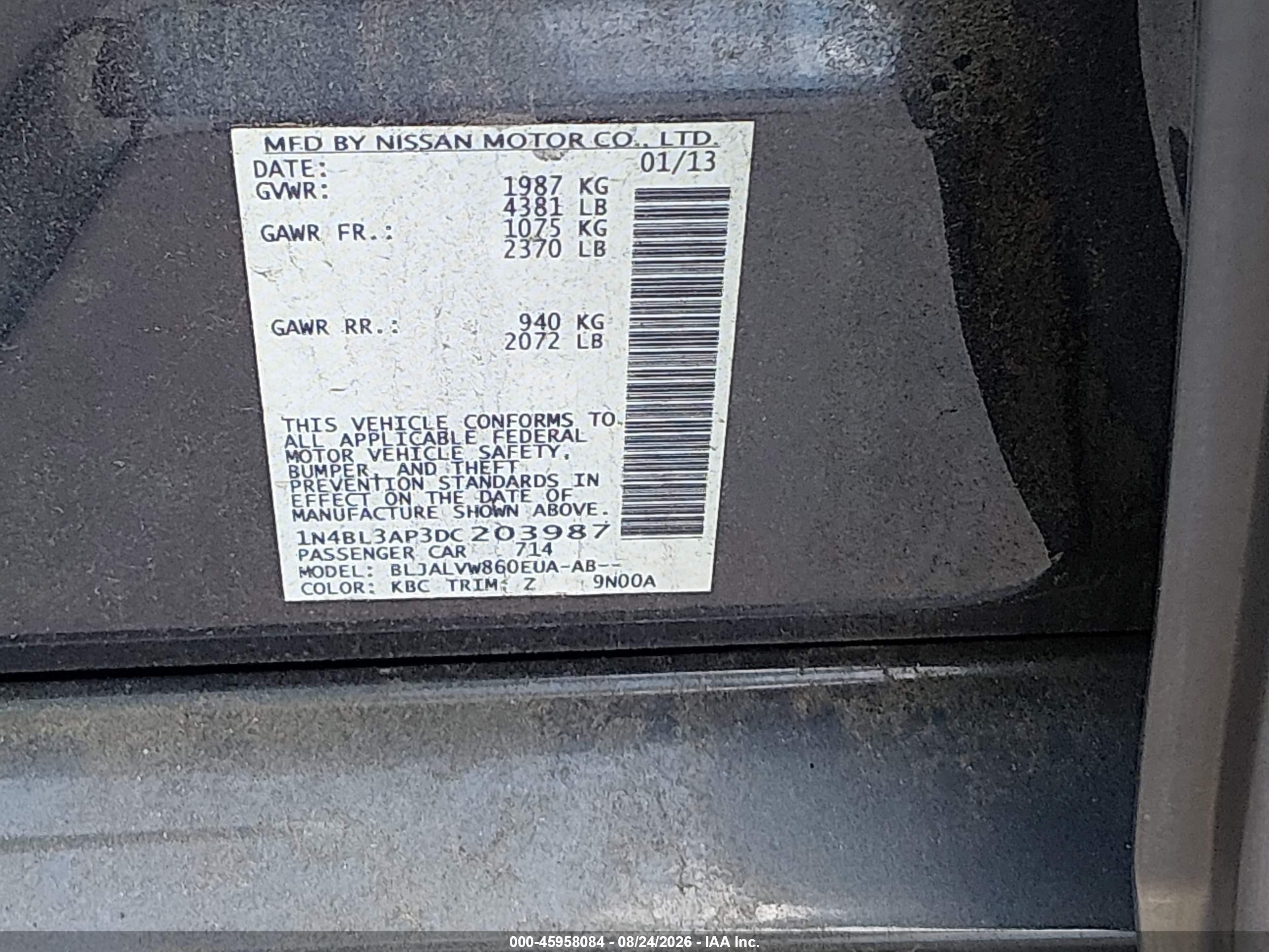 2013 Nissan Altima 3.5 Sl Blue vin: 1N4BL3AP3DC203987